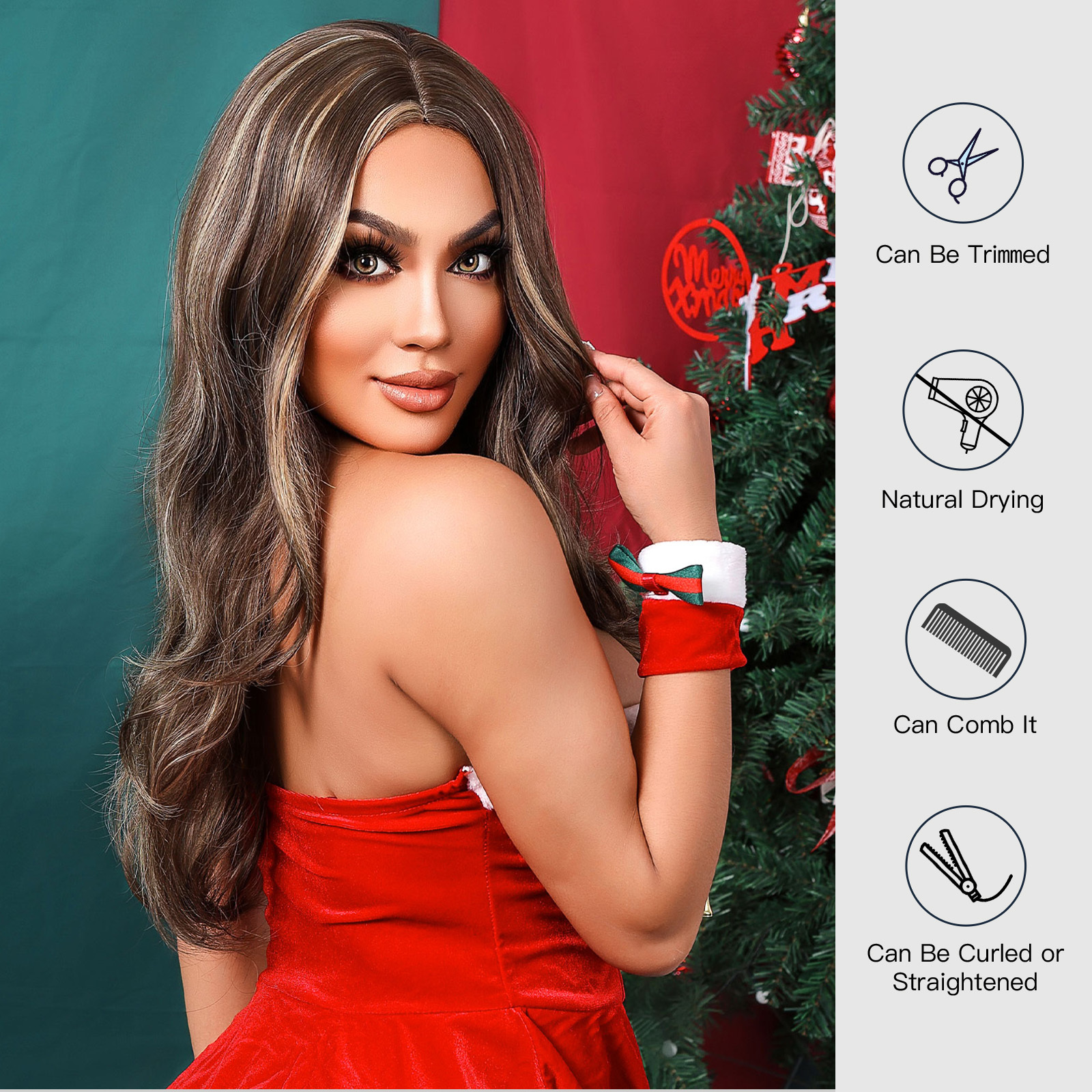 Ombre Highlight  Long wave Brown Synthetic Wig