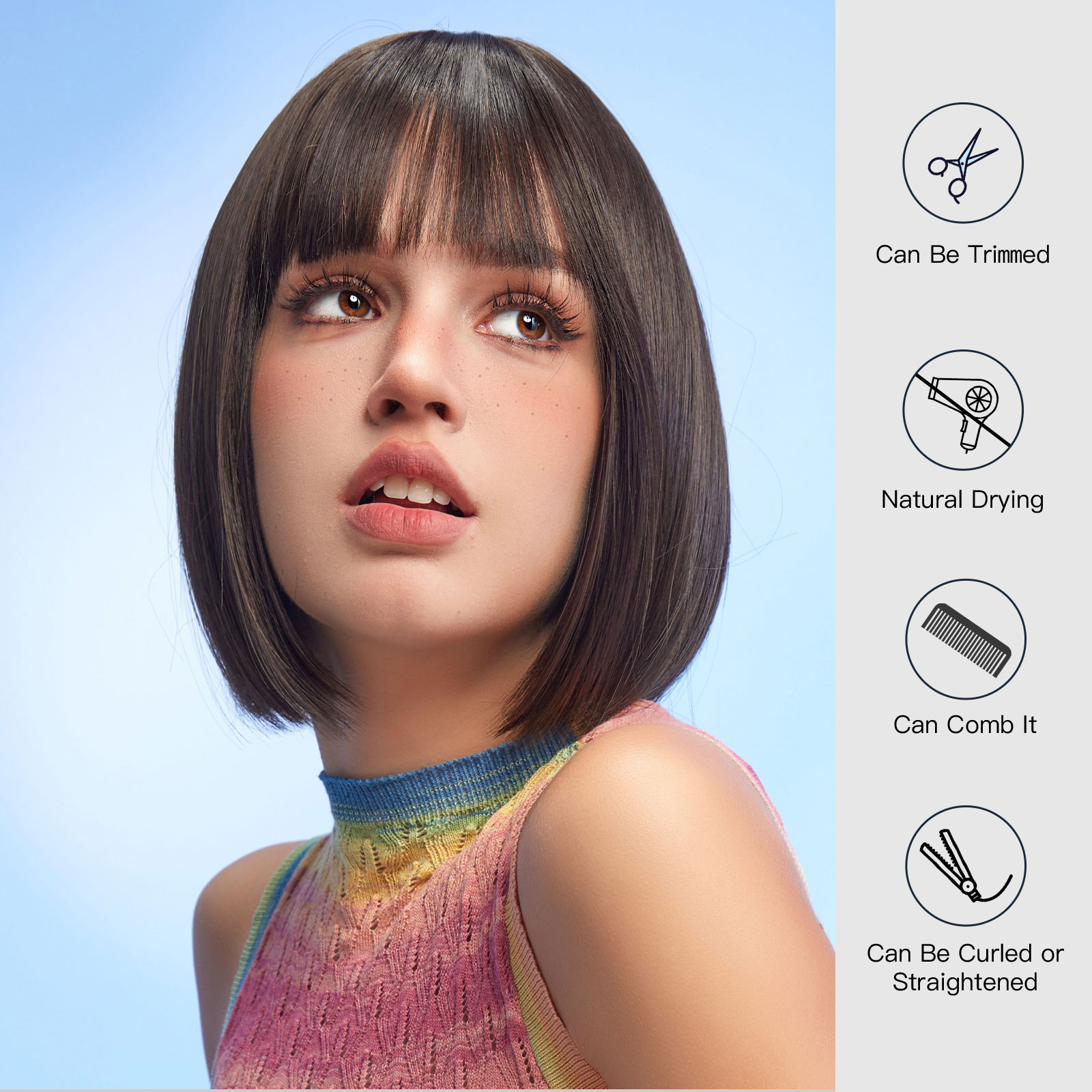 Black bob Straight synthetic wigs