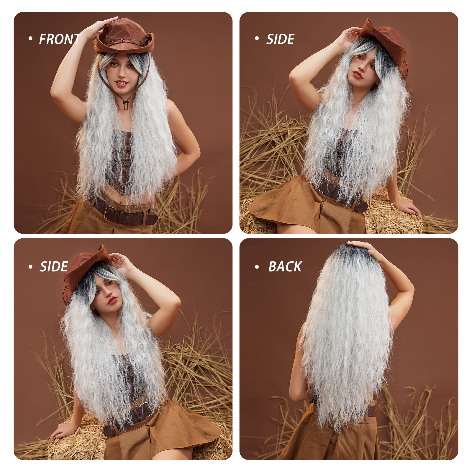 Ombre Grey White Curly Synthetic Wig