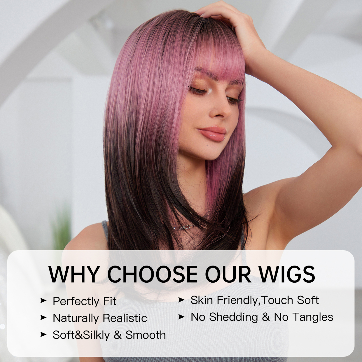 Ombre Pink Straight Synthetic Hair Wigs