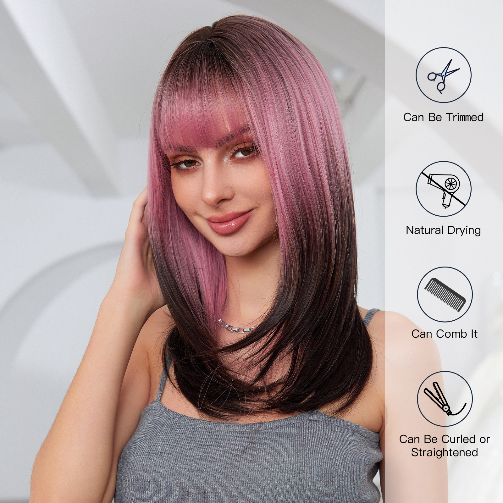 Ombre Pink Straight Synthetic Hair Wigs