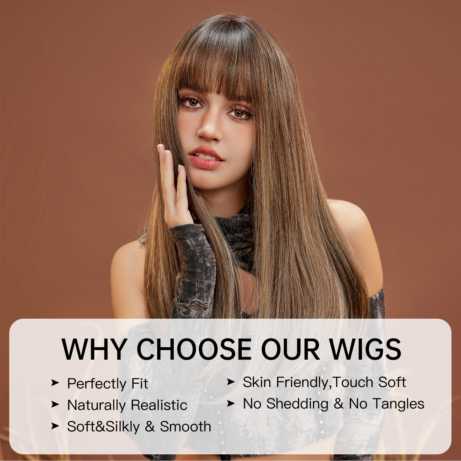 Ombre Brown Long Straight Synthetic Wig