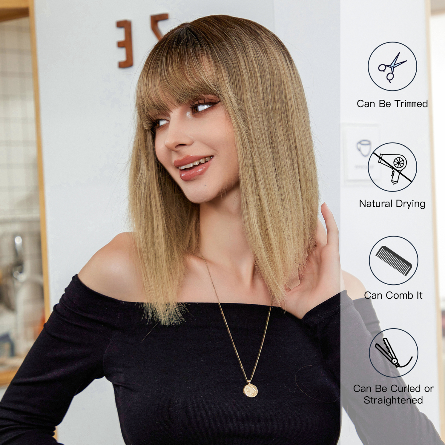 Ombre Blonde Brown Straight Synthetic Wig