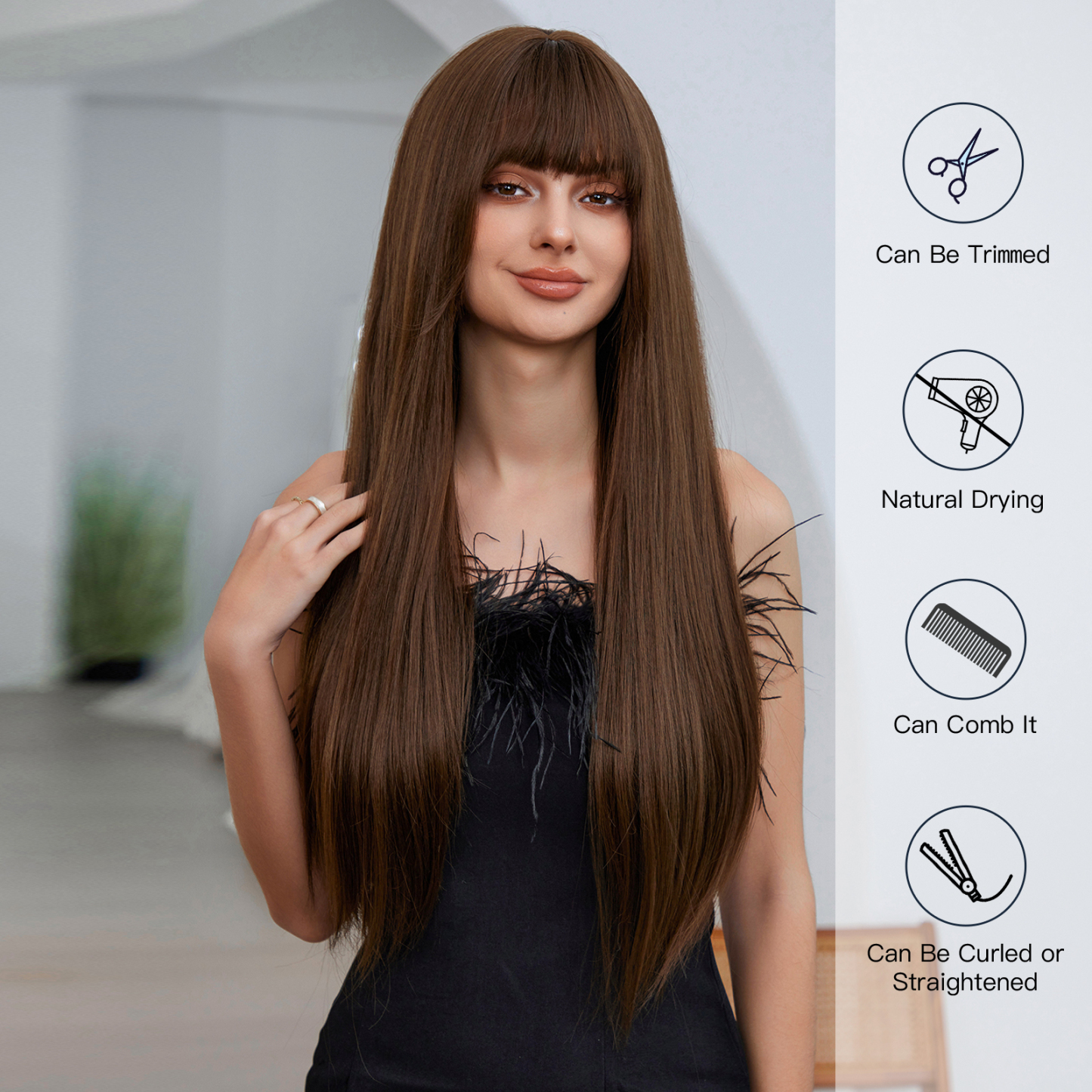 Dark Brown Straight Long Synthetic Wig