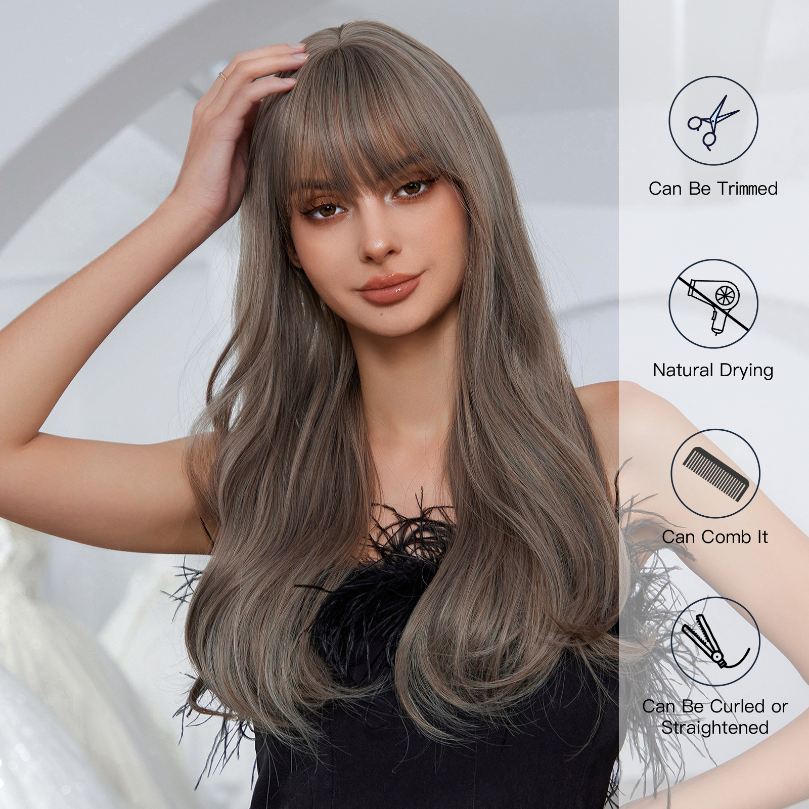 Grey Long Wavy Synthetic Wigs