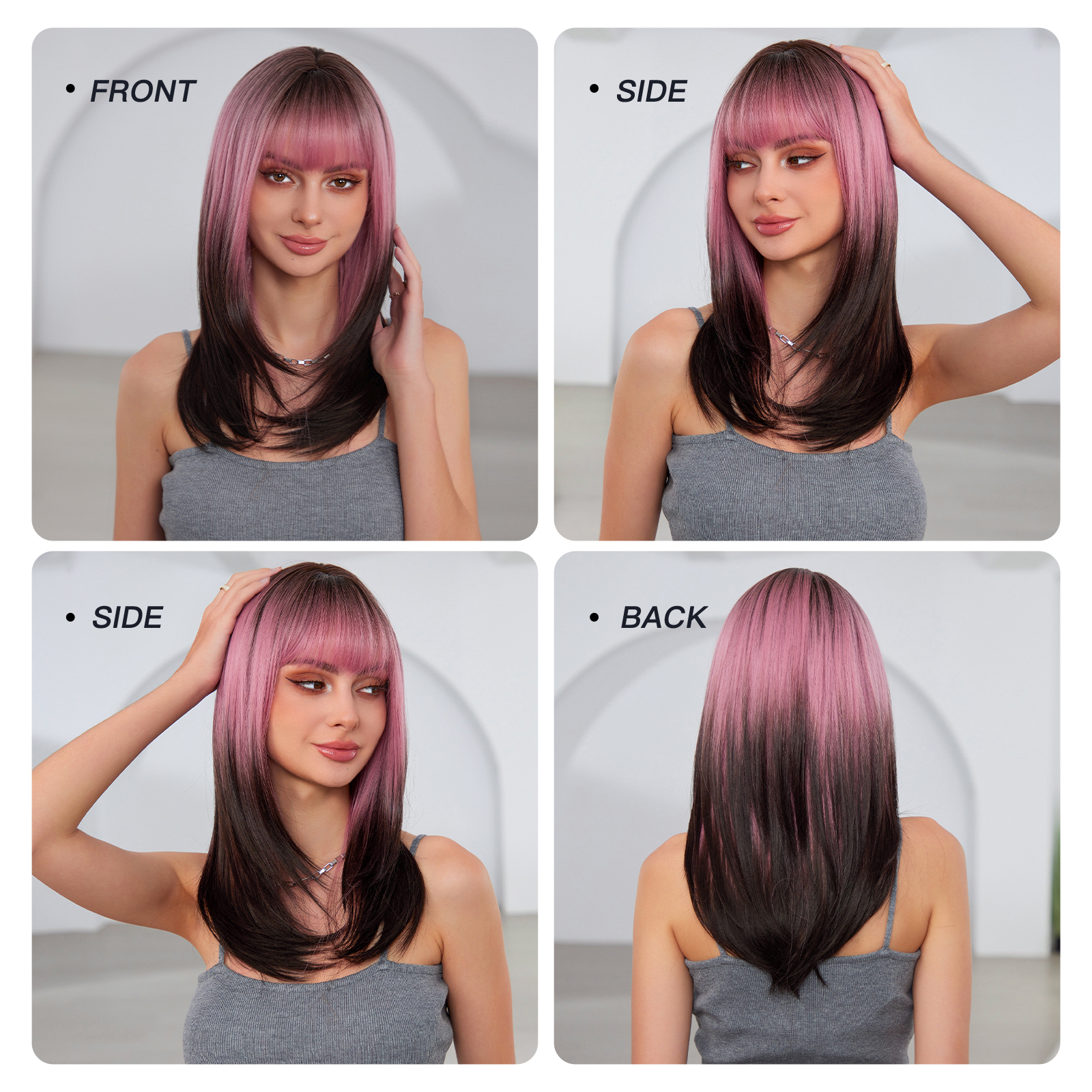 Ombre Pink Straight Synthetic Hair Wigs