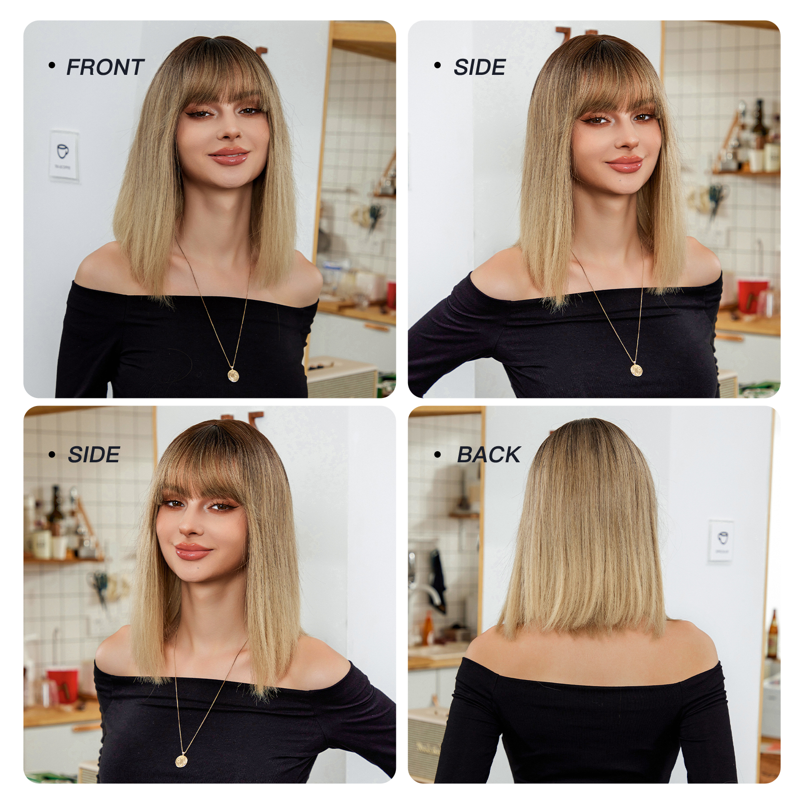 Ombre Blonde Brown Straight Synthetic Wig