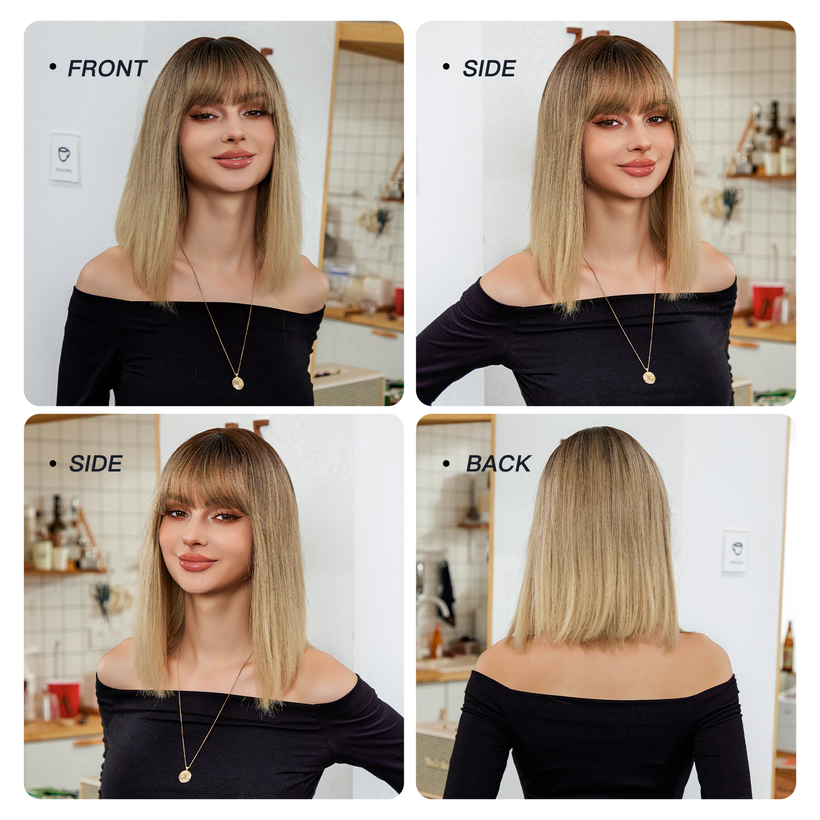 Ombre Blonde Brown Straight Synthetic Wig