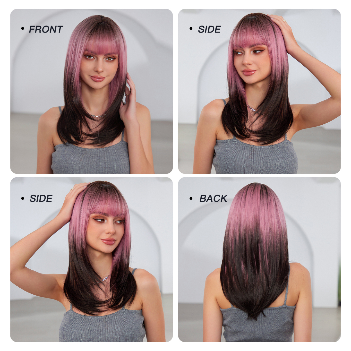 Ombre Pink Straight Synthetic Hair Wigs
