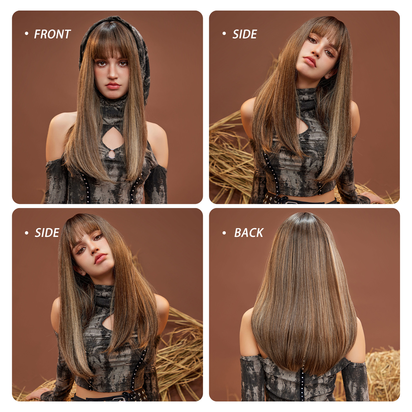Ombre Brown Long Straight Synthetic Wig
