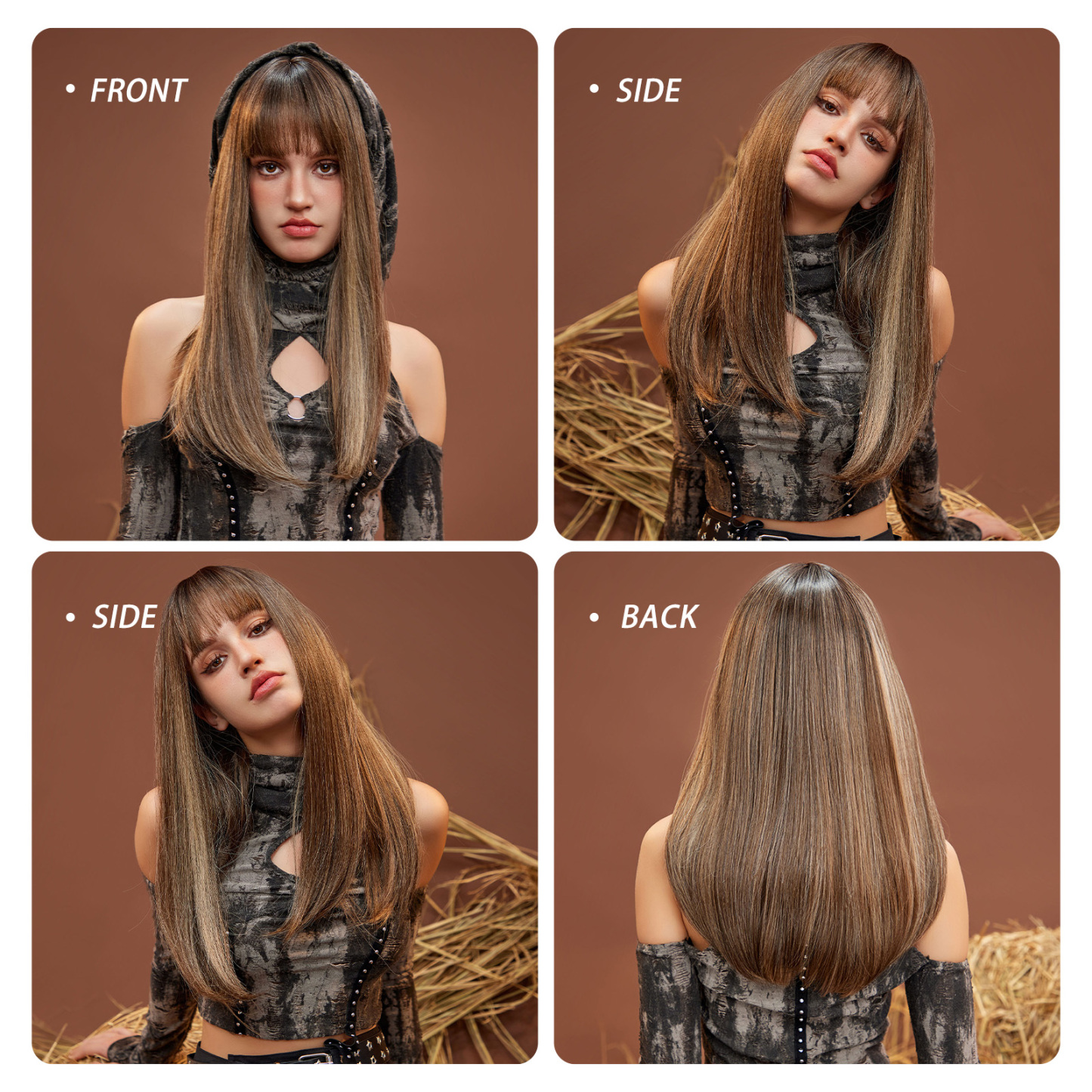 Ombre Brown Long Straight Synthetic Wig