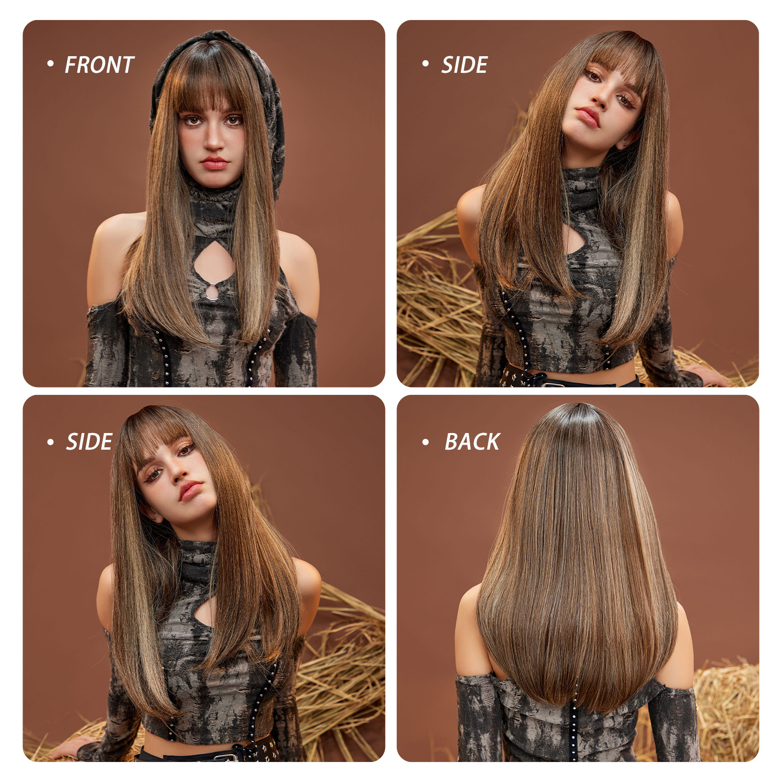 Ombre Brown Long Straight Synthetic Wig