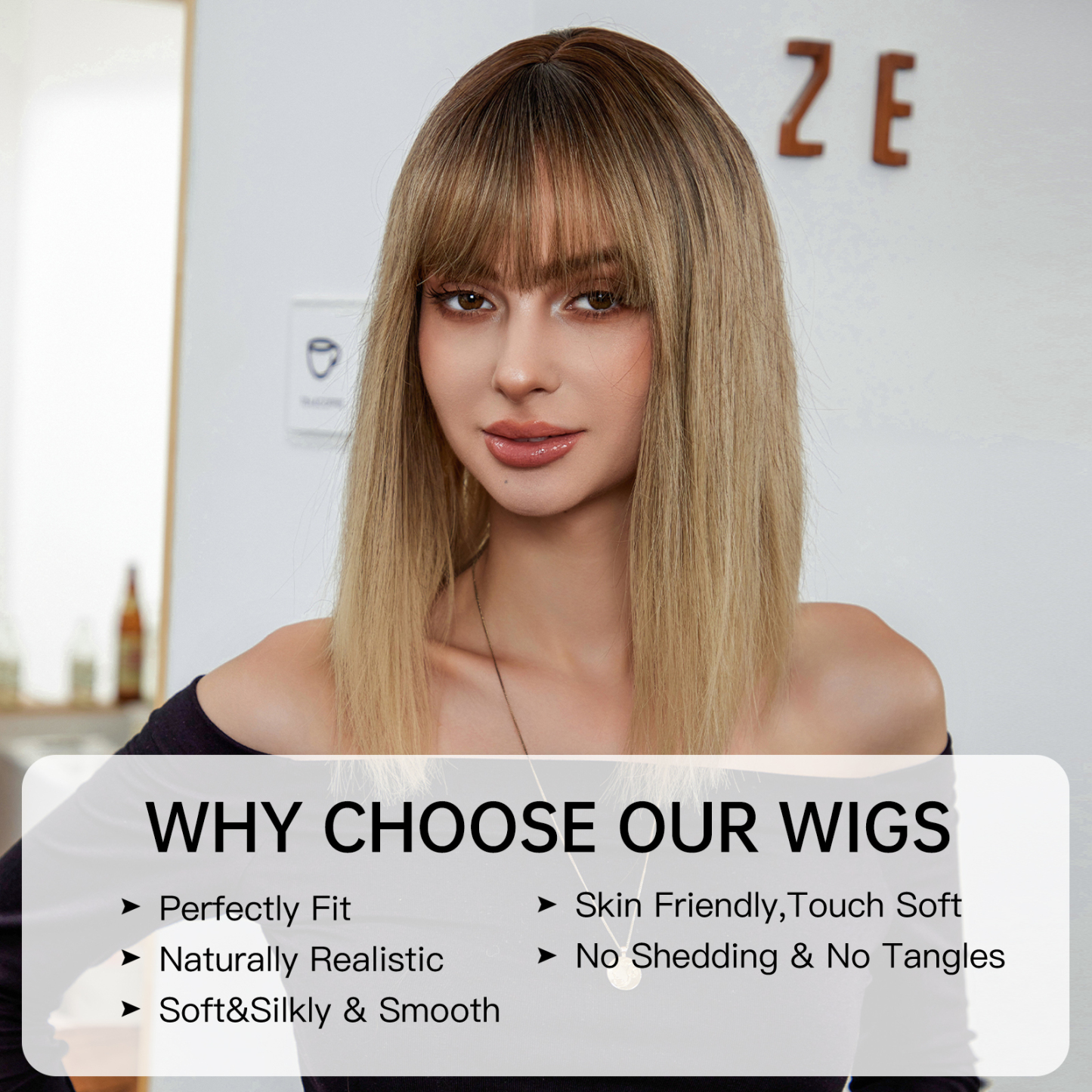 Ombre Blonde Brown Straight Synthetic Wig