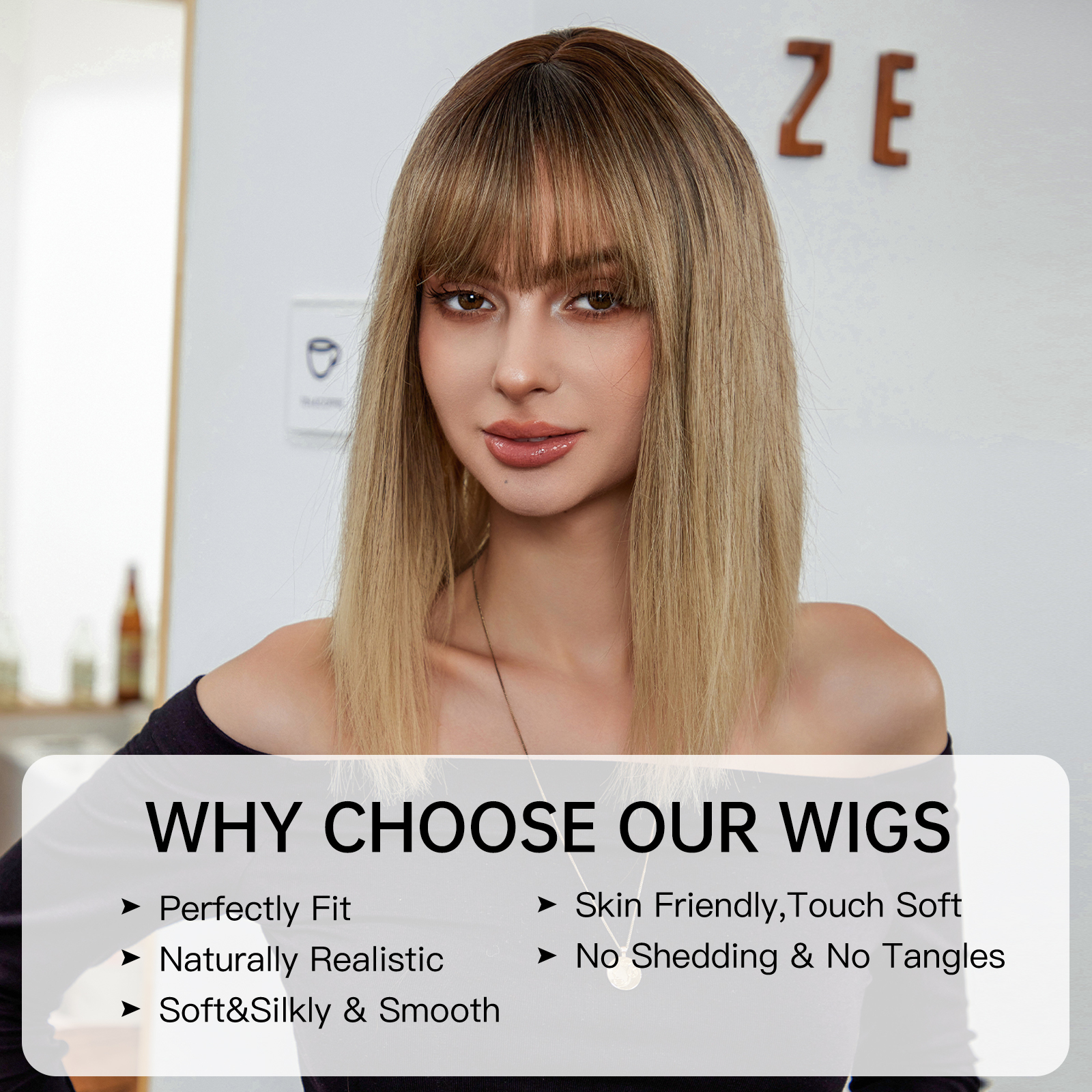 Ombre Blonde Brown Straight Synthetic Wig