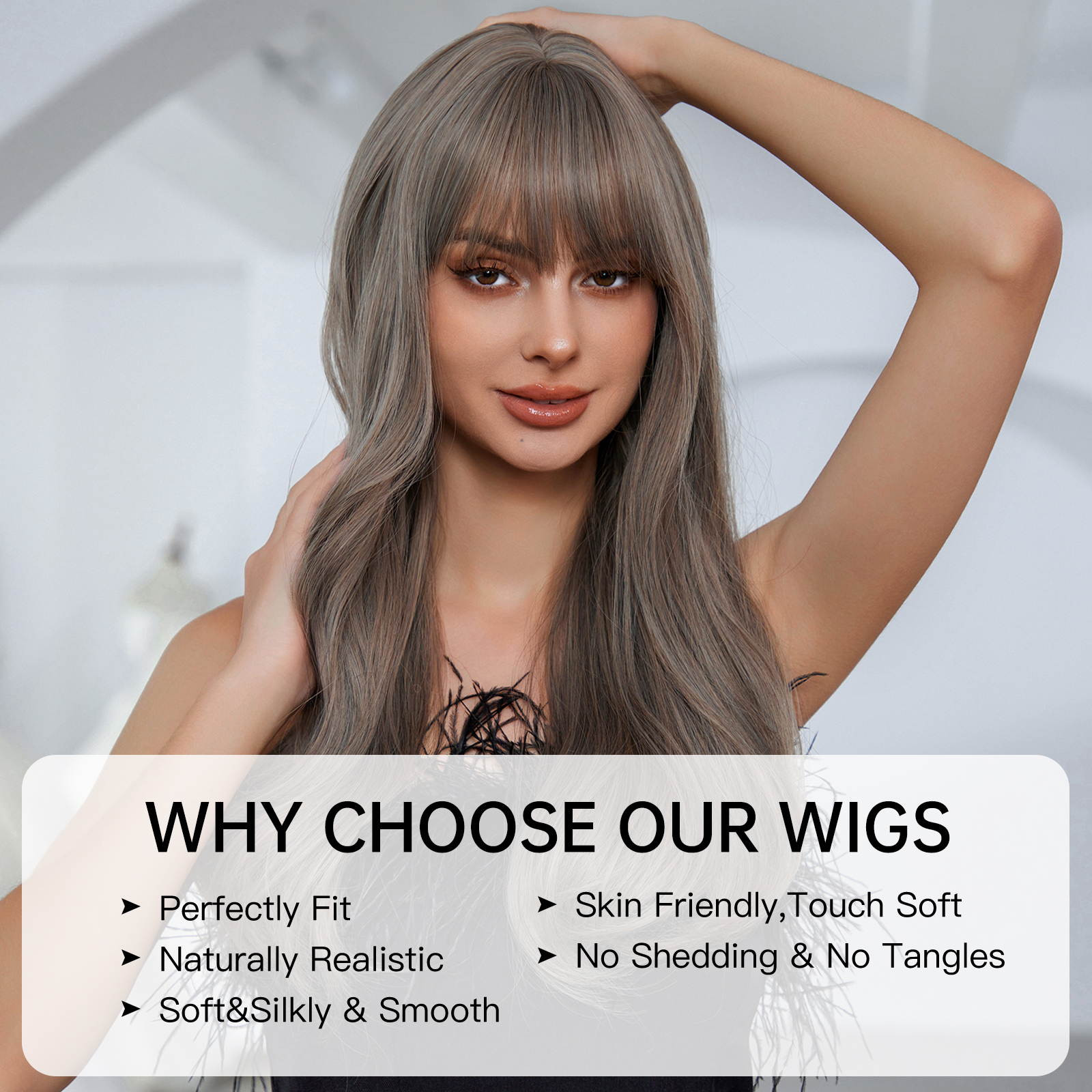 Grey Long Wavy Synthetic Wigs