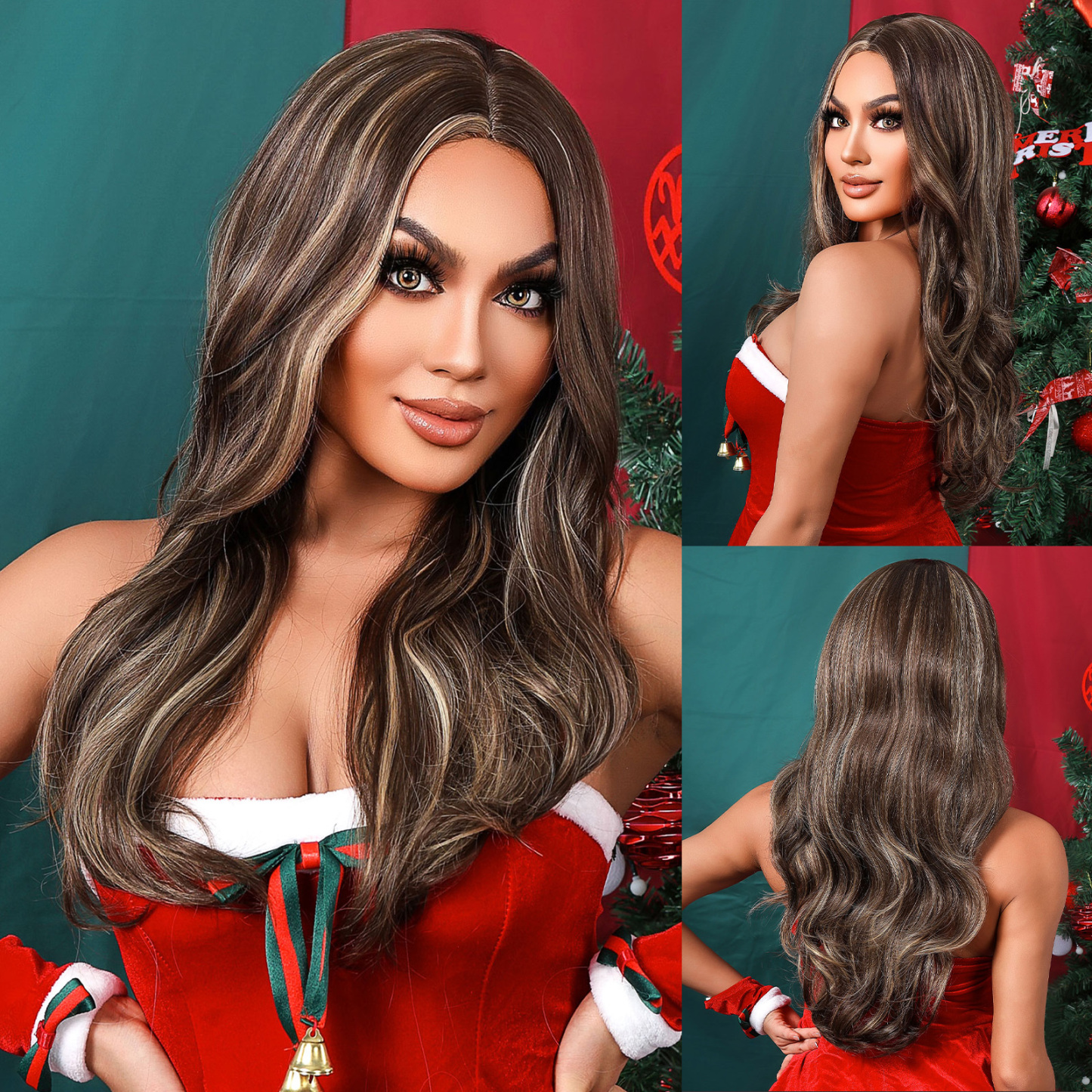 Ombre Highlight  Long wave Brown Synthetic Wig