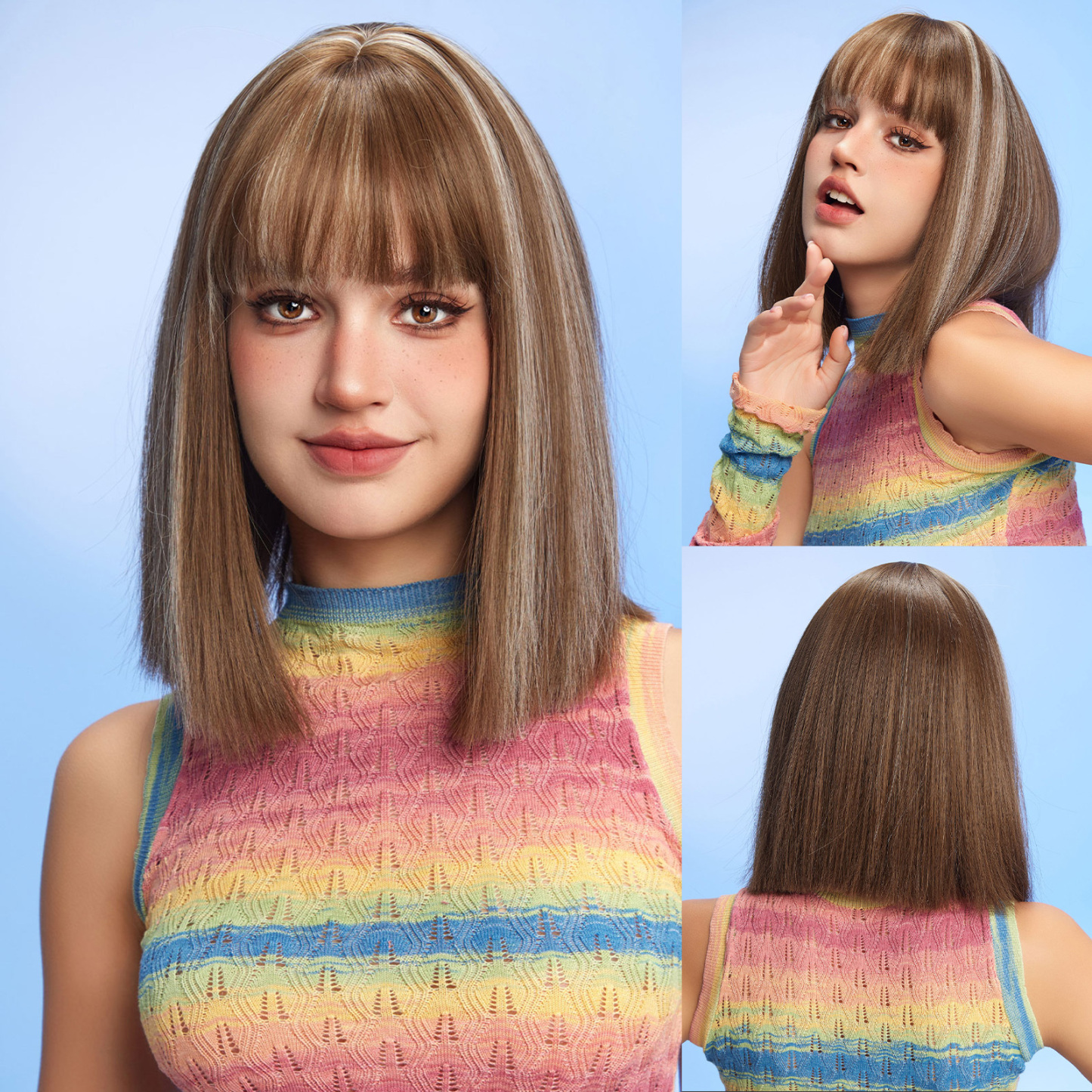 ombre blonde bob Straight synthetic wigs