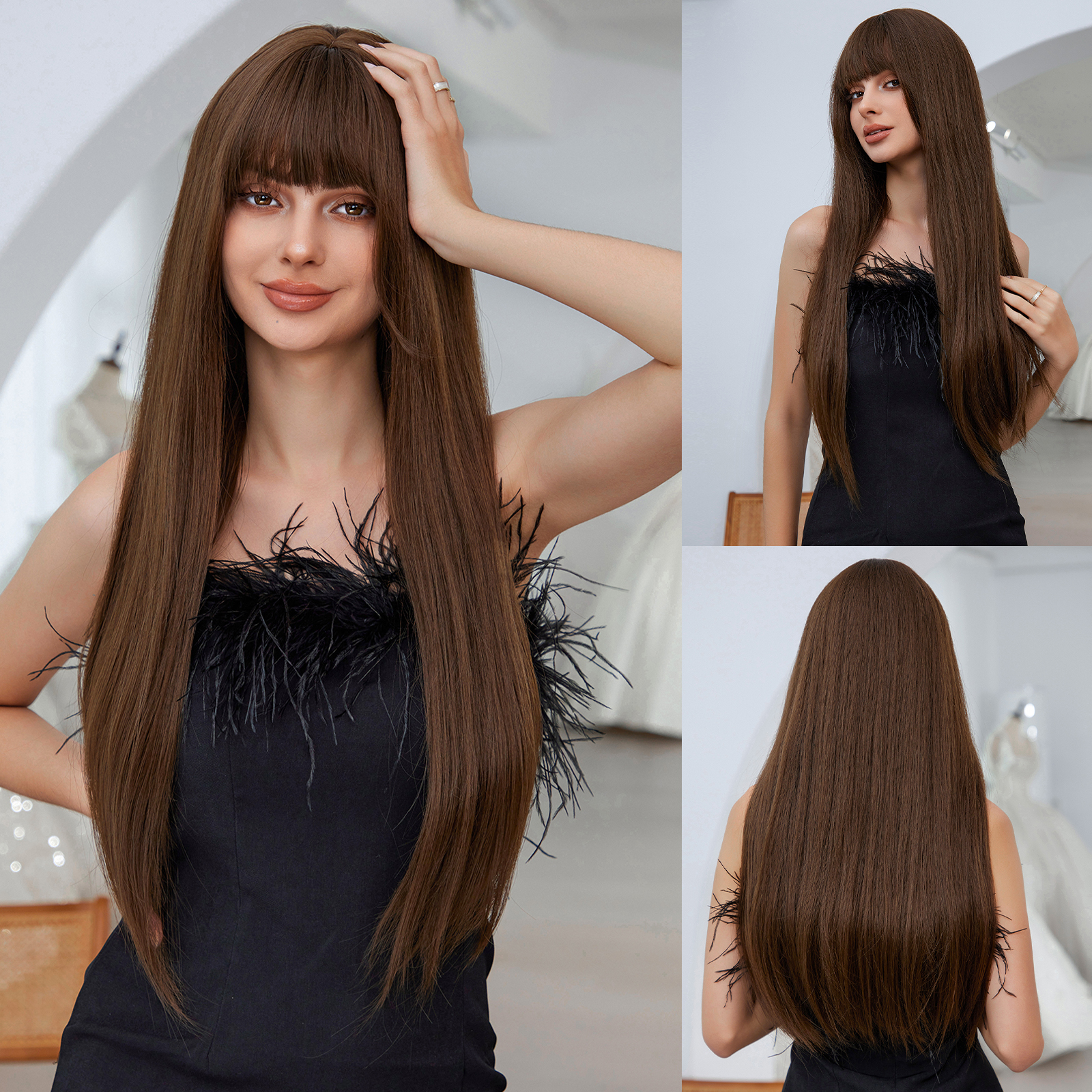 Dark Brown Straight Long Synthetic Wig