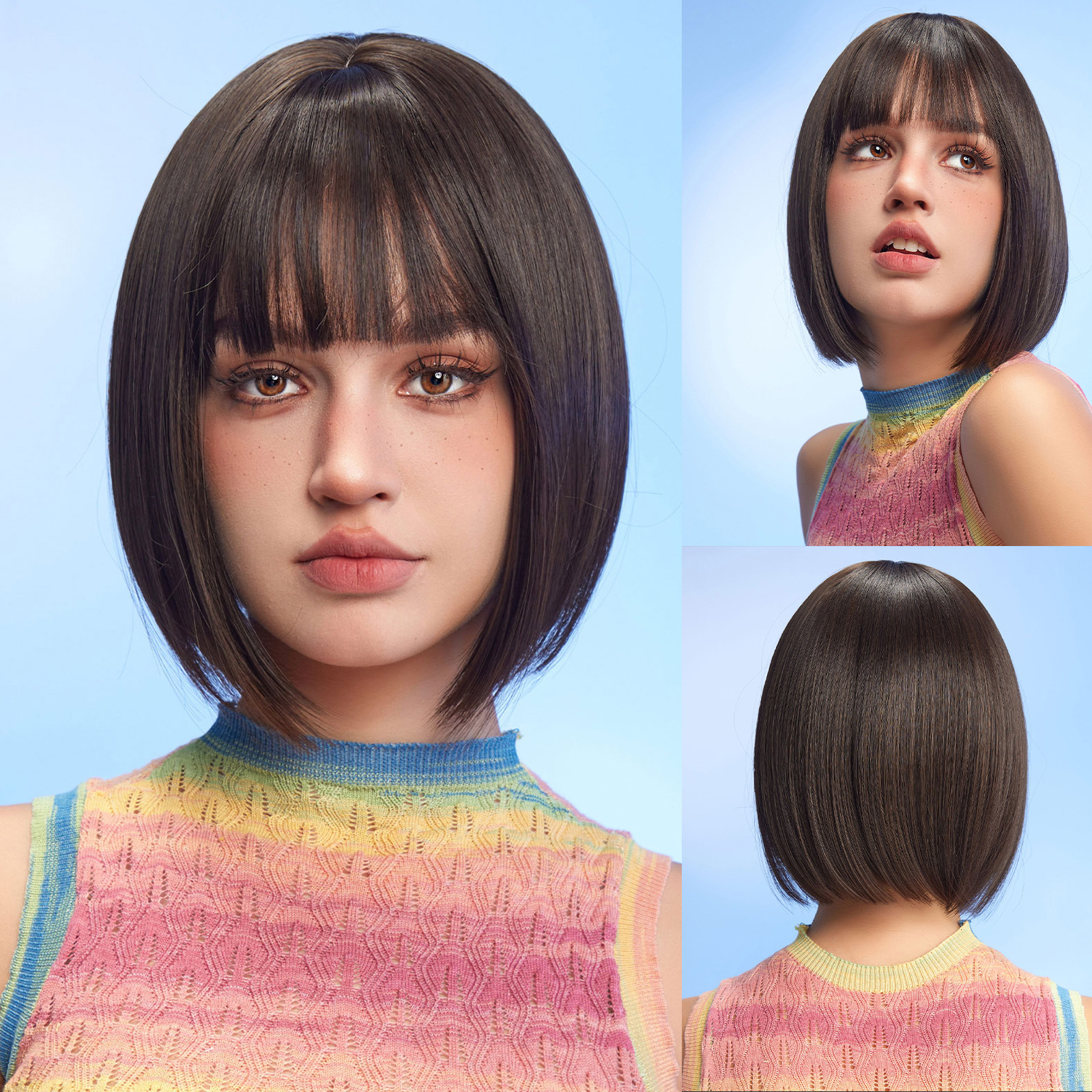 Black bob Straight synthetic wigs