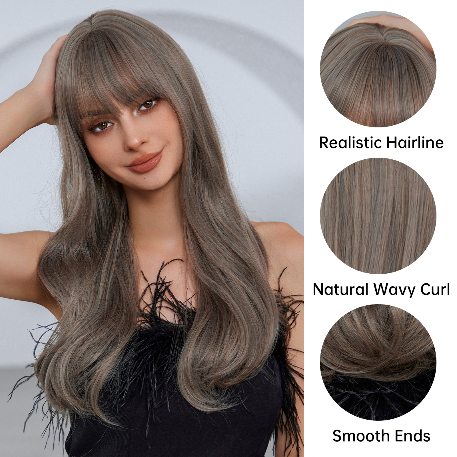 Grey Long Wavy Synthetic Wigs