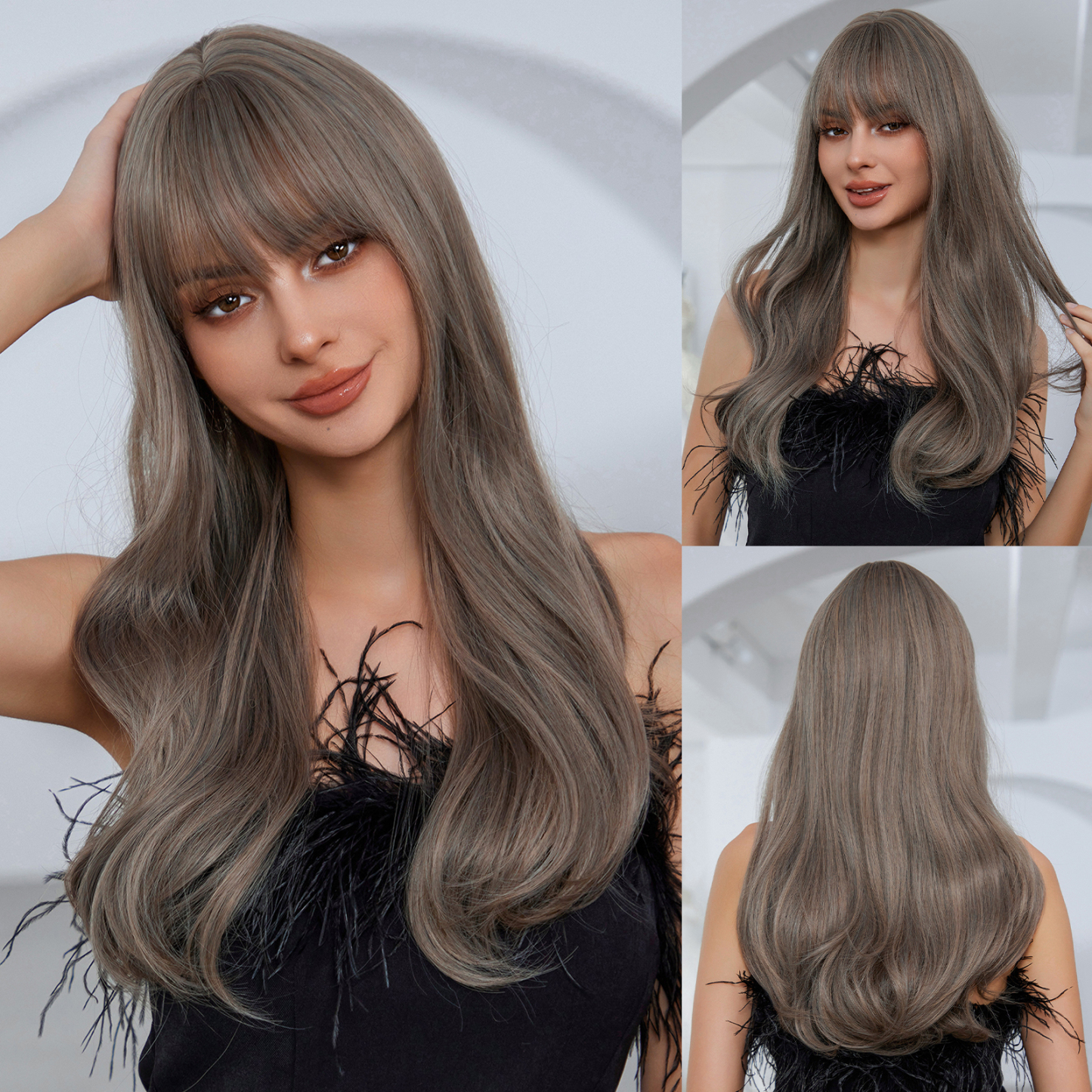 Grey Long Wavy Synthetic Wigs