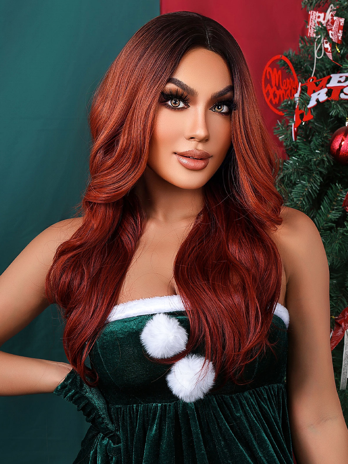 Long Dark Brown wave  Synthetic Wig  