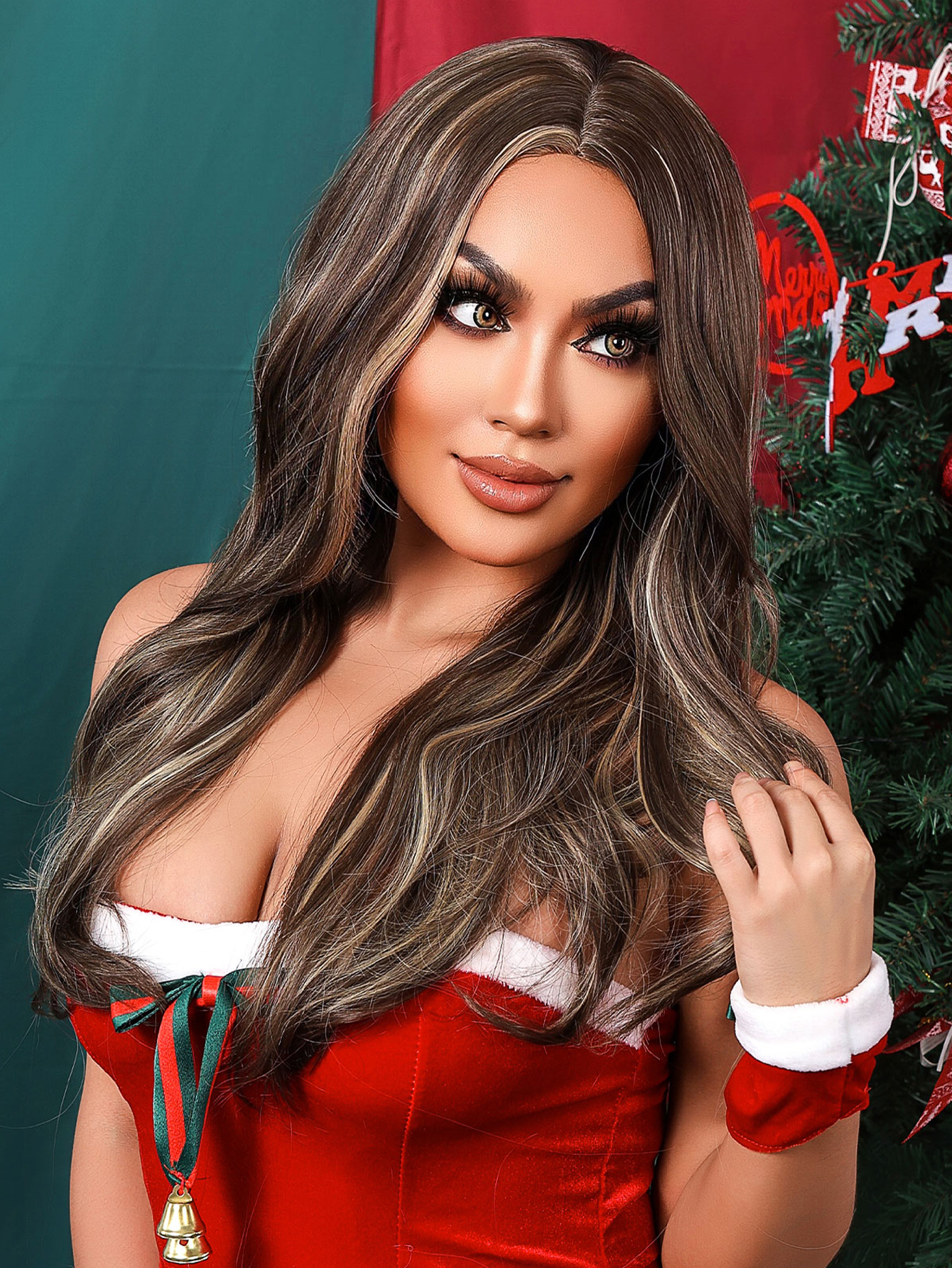 Ombre Highlight  Long wave Brown Synthetic Wig