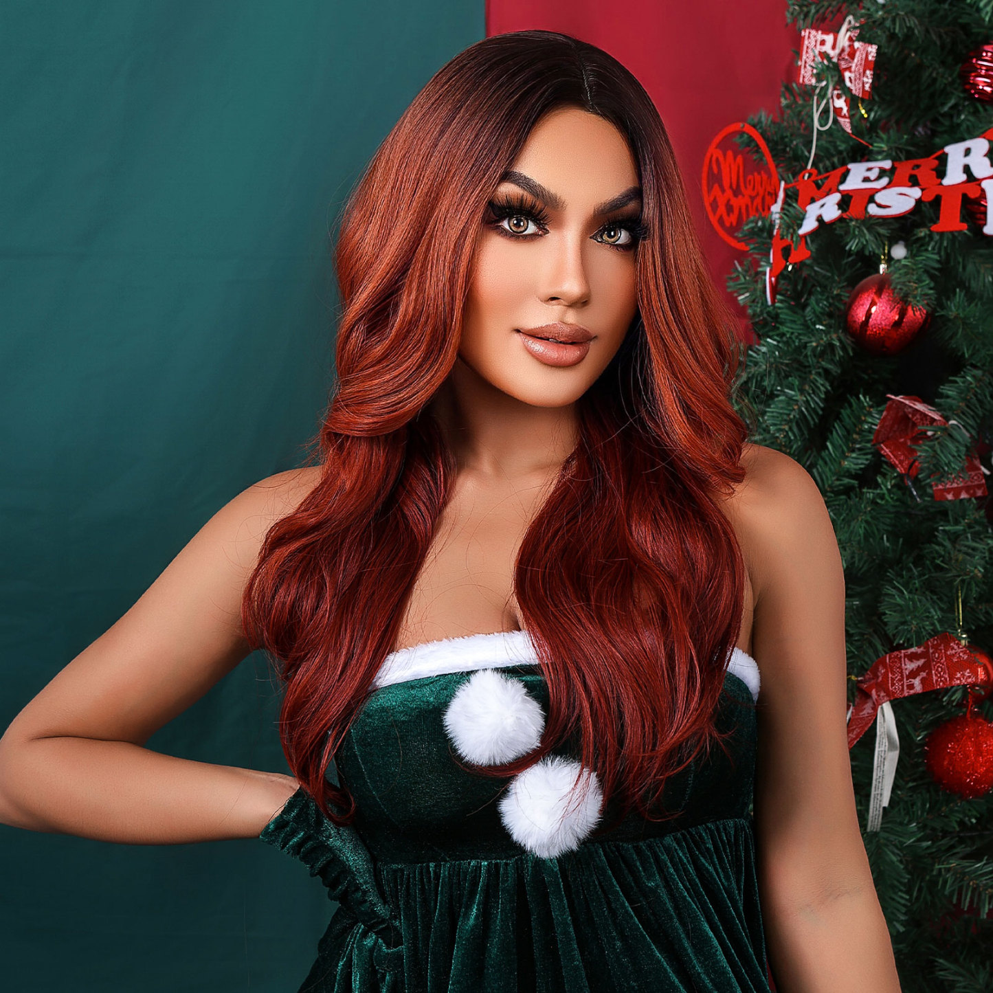 Long Dark Brown wave  Synthetic Wig  