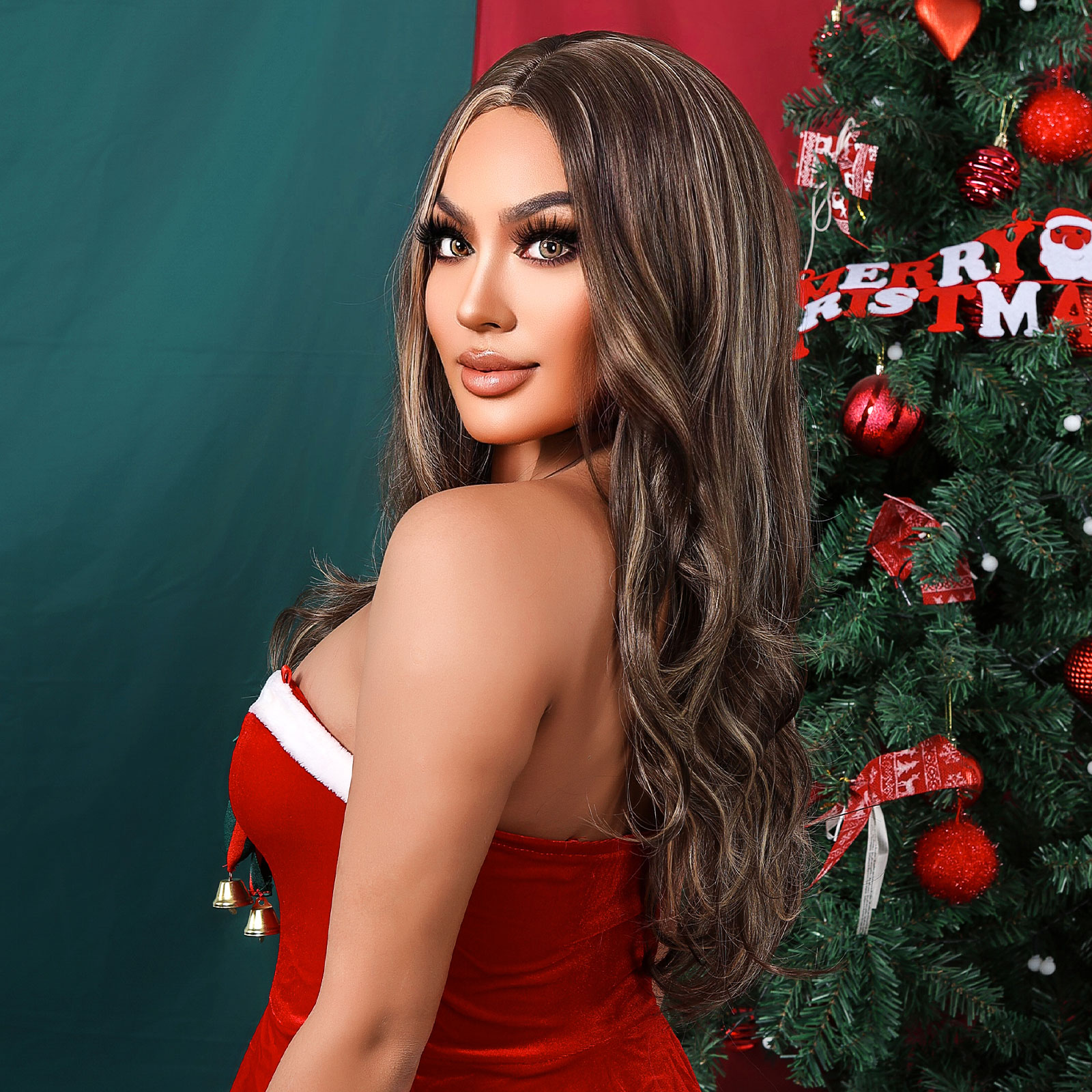 Ombre Highlight  Long wave Brown Synthetic Wig