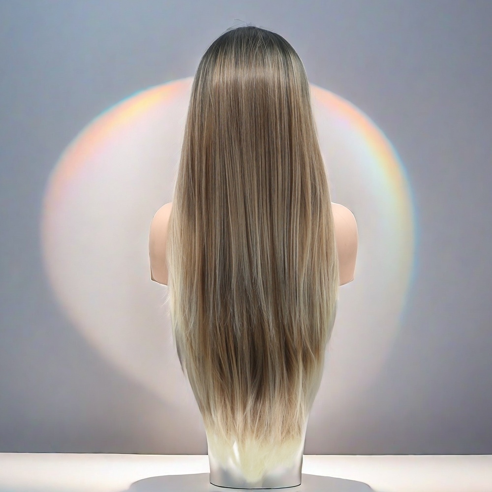 Ombre Brown Long Straight Synthetic Front Lace Wig