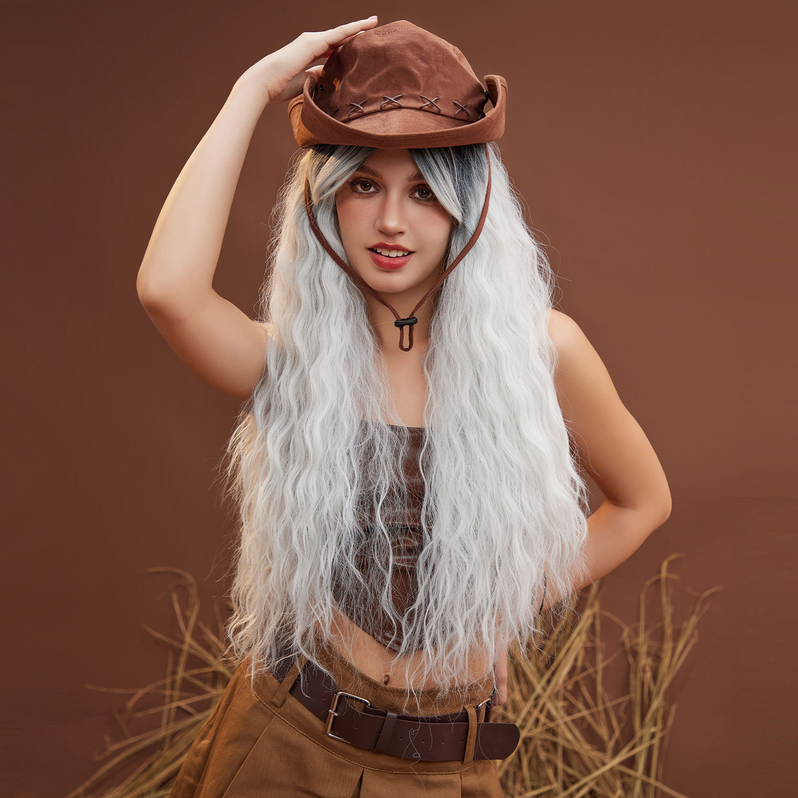 Ombre Grey White Curly Synthetic Wig