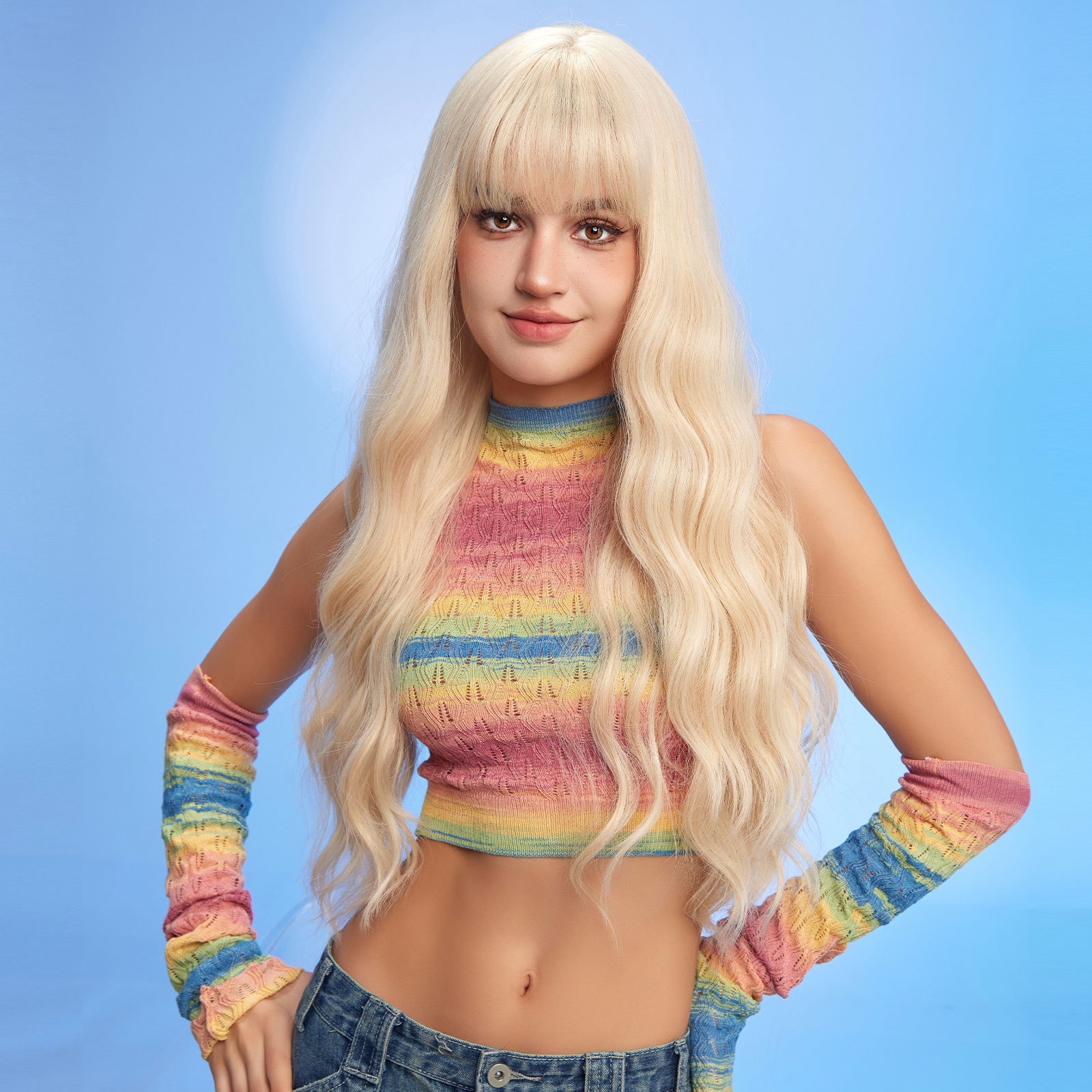 [Copy]Ombre Grey White Curly Synthetic Wig