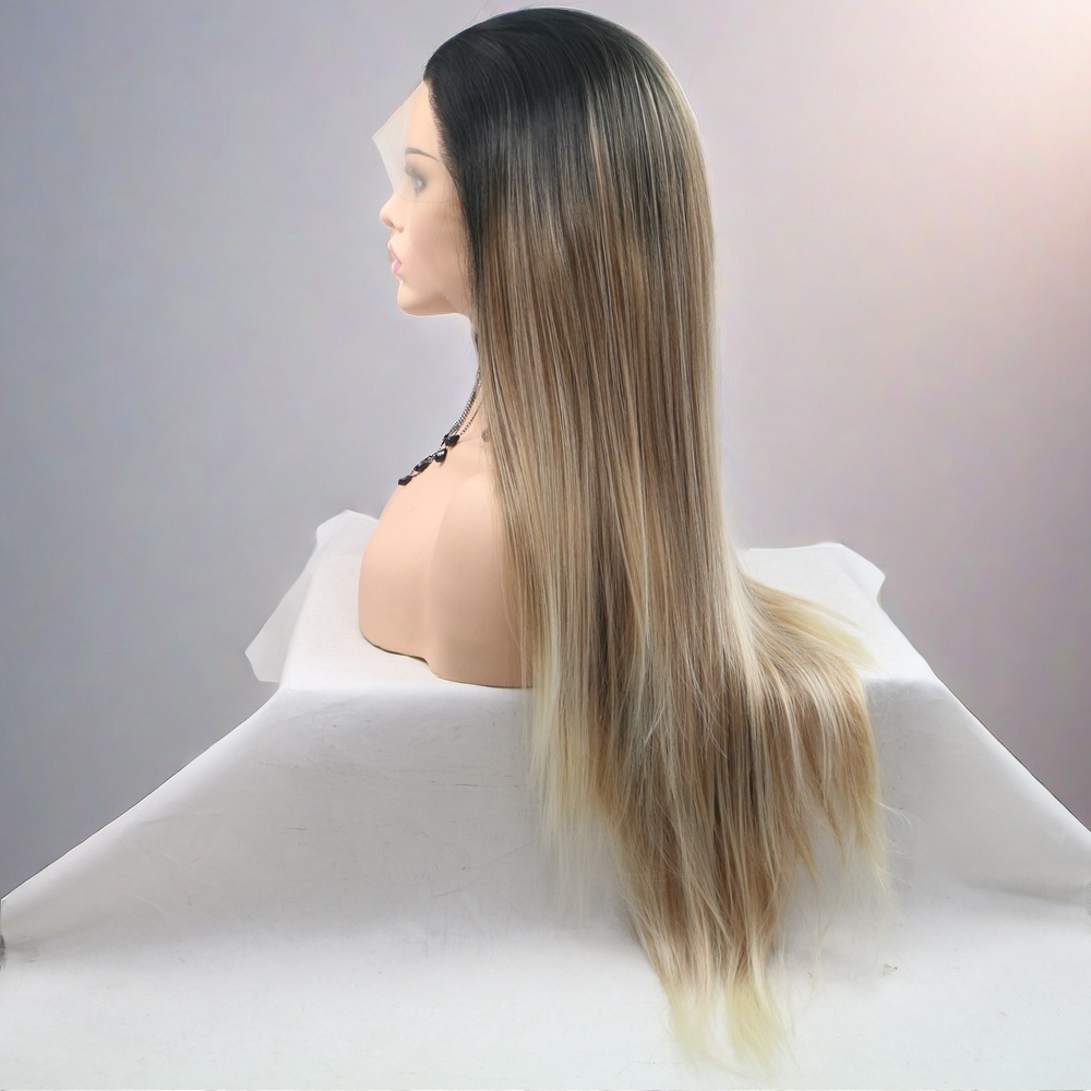 Ombre Brown Long Straight Synthetic Front Lace Wig