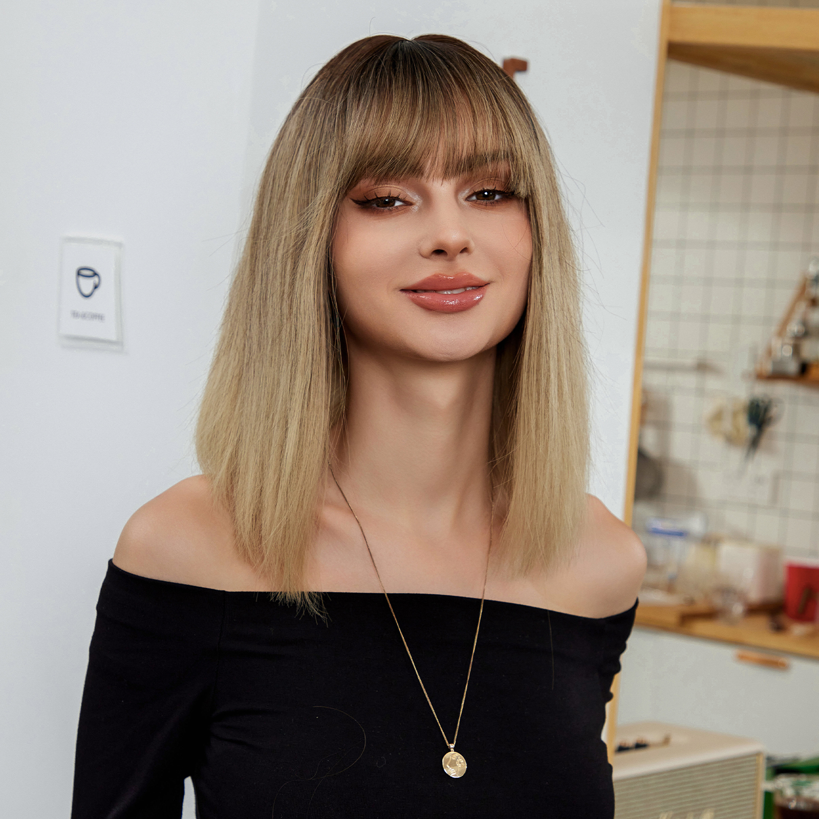 Ombre Blonde Brown Straight Synthetic Wig