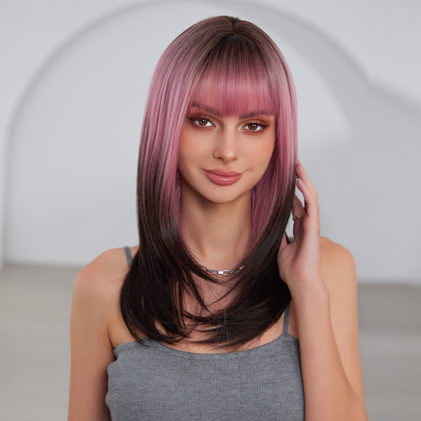 Ombre Pink Straight Synthetic Hair Wigs