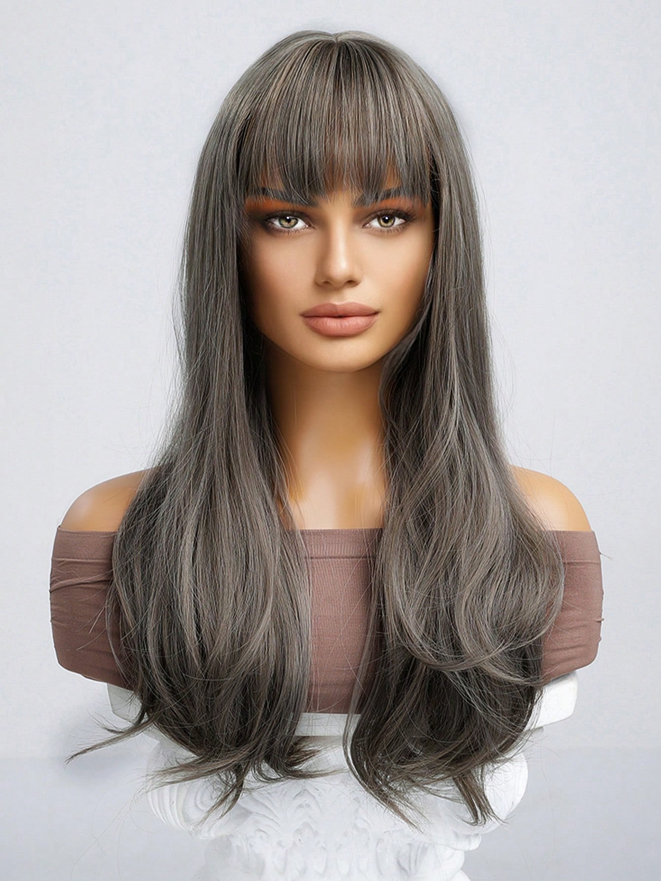 Grey Long Wavy Synthetic Wigs