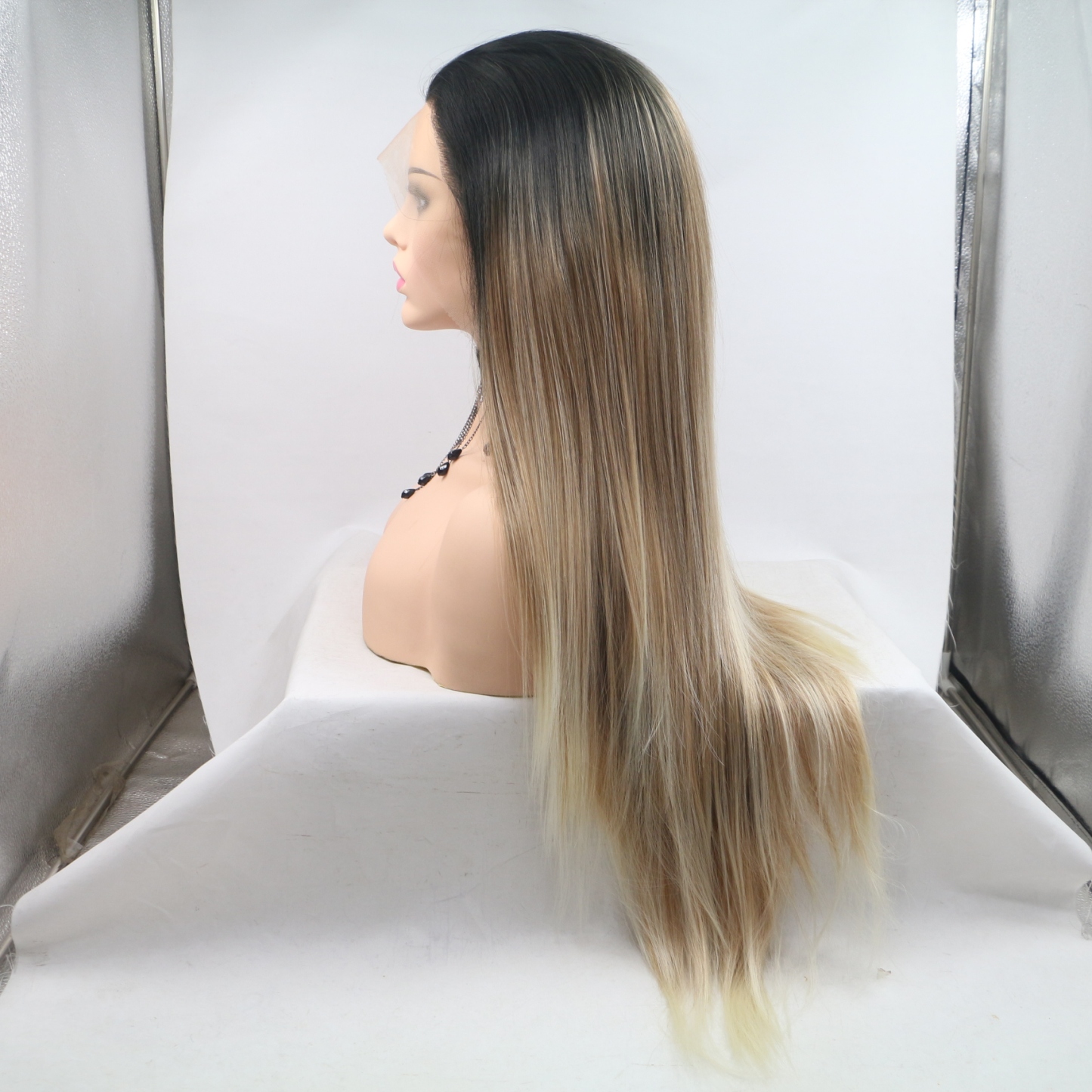 Ombre Brown Long Straight Synthetic Front Lace Wig