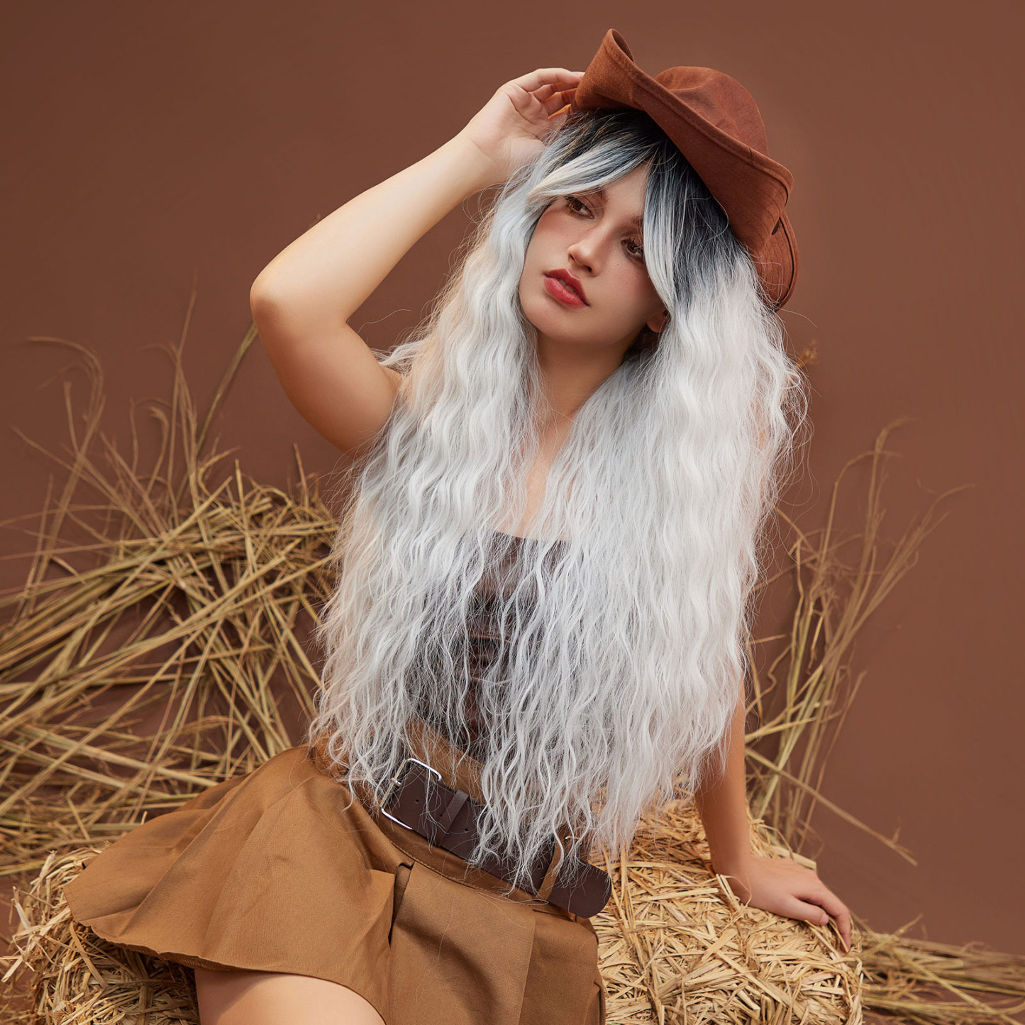 Ombre Grey White Curly Synthetic Wig