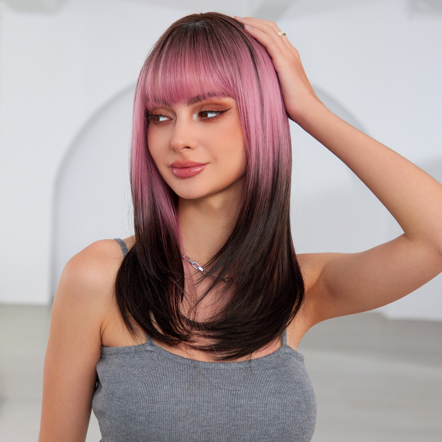 Ombre Pink Straight Synthetic Hair Wigs