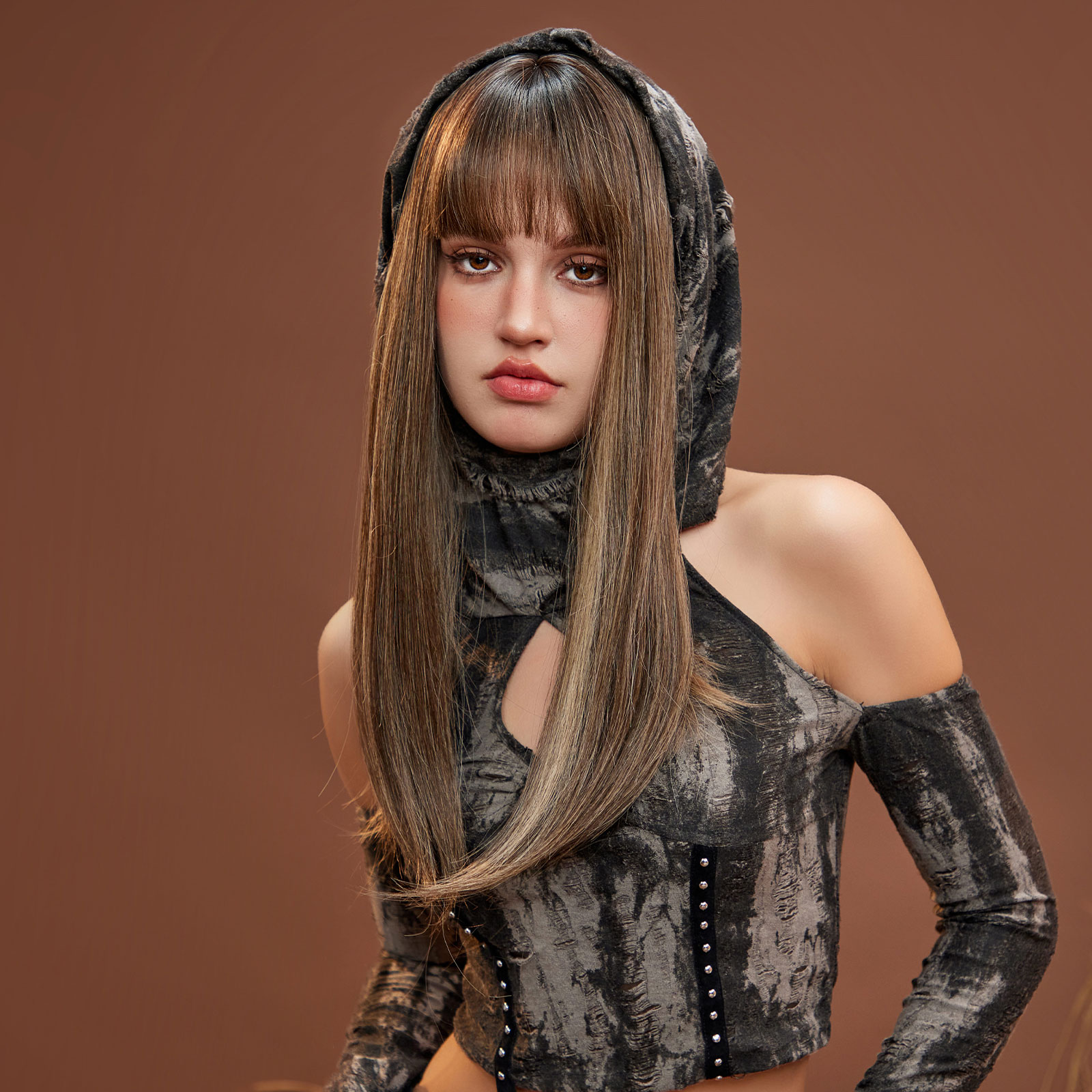 Ombre Brown Long Straight Synthetic Wig