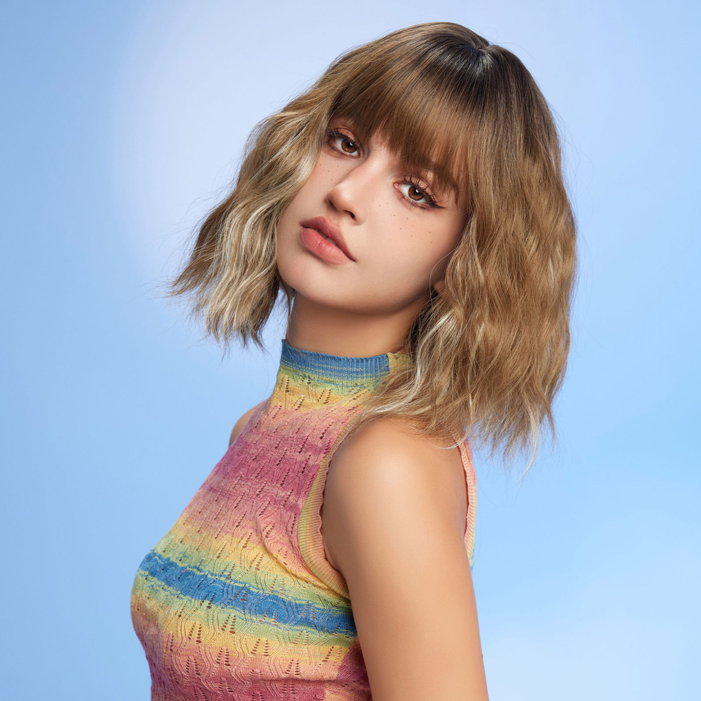 ombre blonde bob curly synthetic wigs