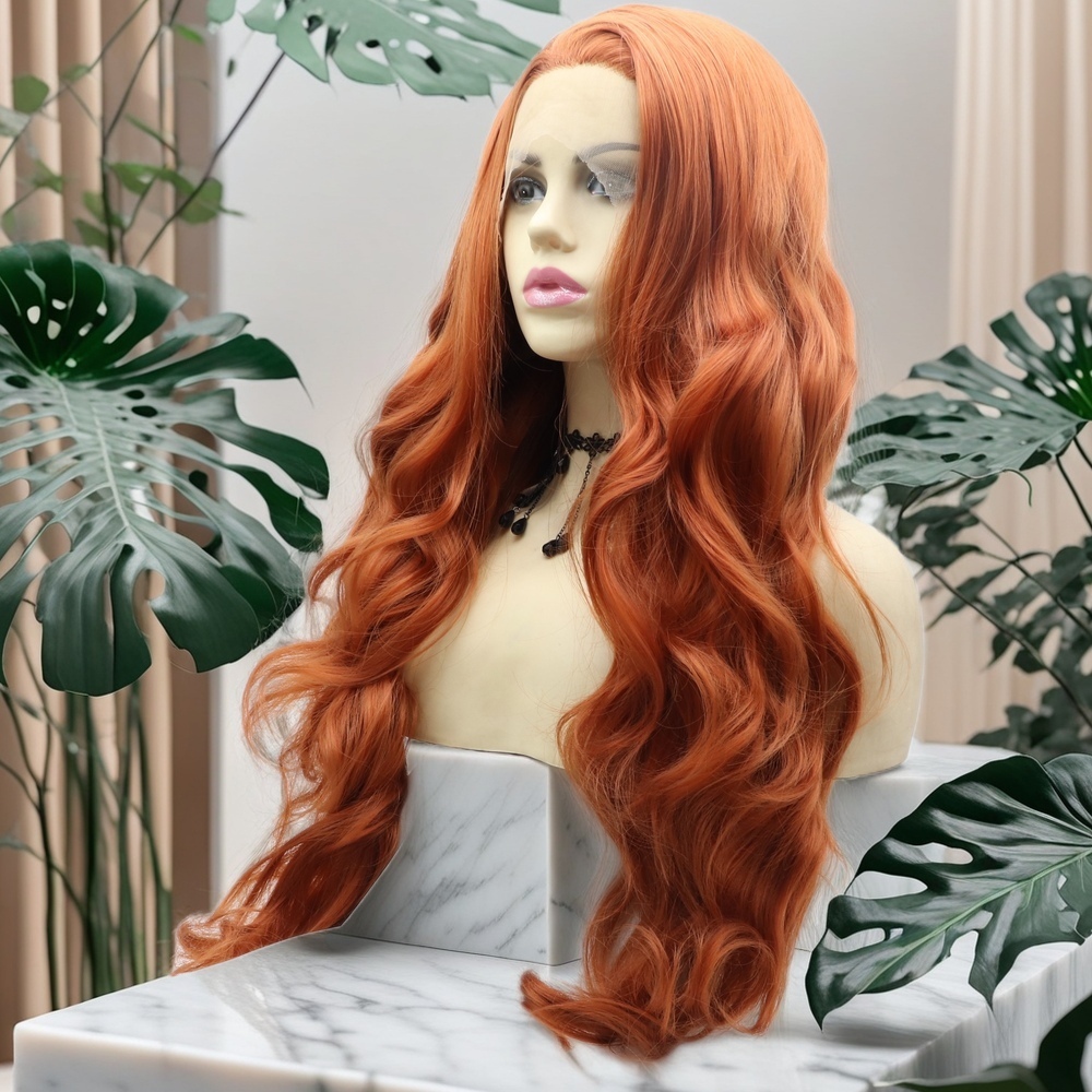 Ombre Long orange Synthetic Front Lace Wig