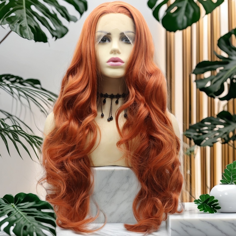 Ombre Long orange Synthetic Front Lace Wig