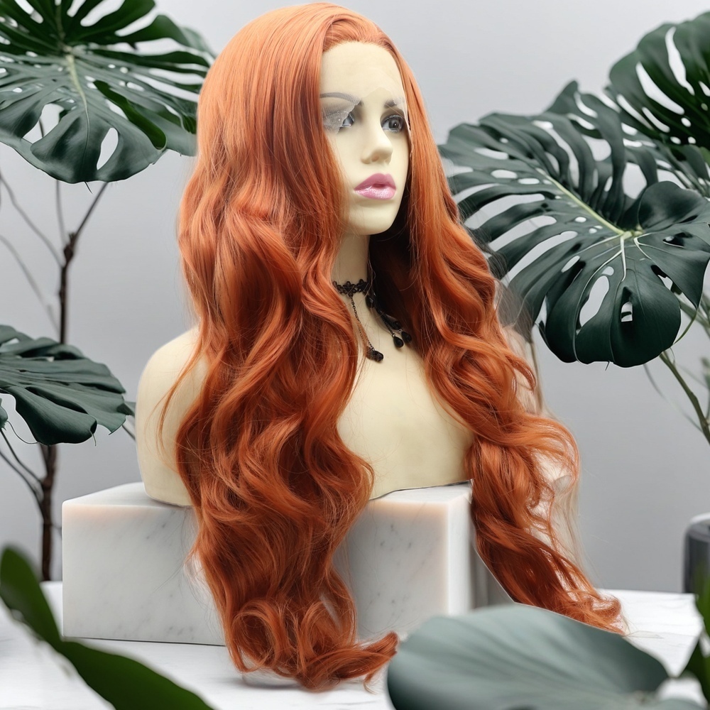 Ombre Long orange Synthetic Front Lace Wig