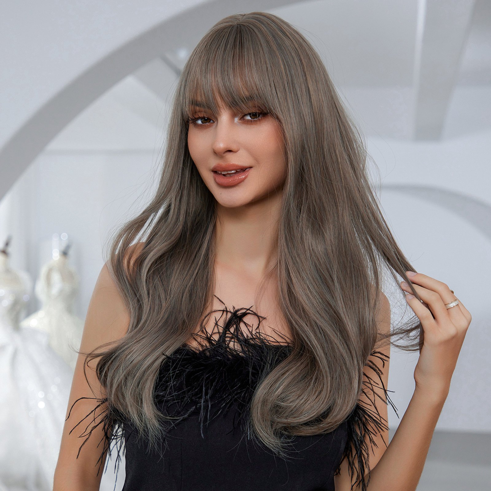 Grey Long Wavy Synthetic Wigs