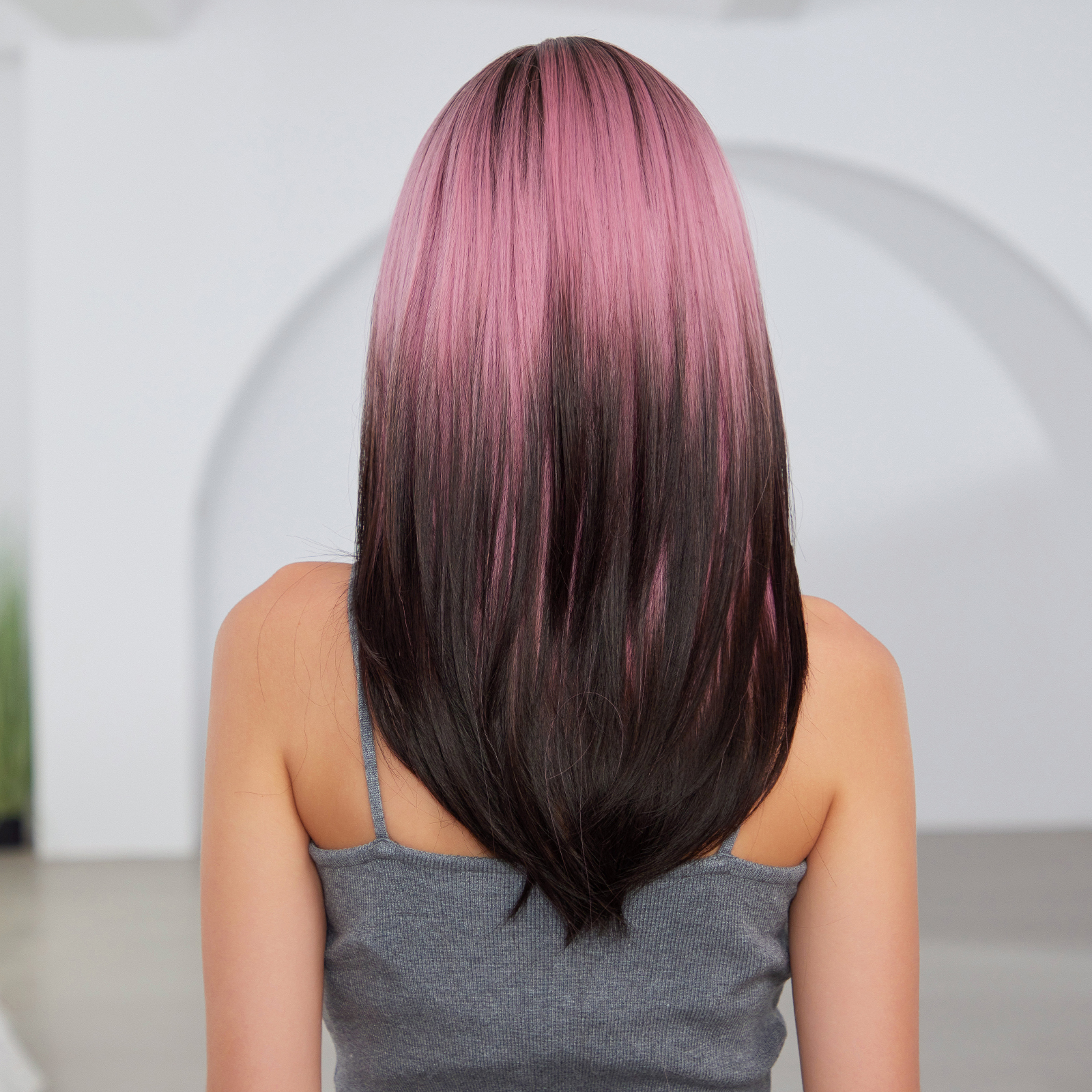 Ombre Pink Straight Synthetic Hair Wigs