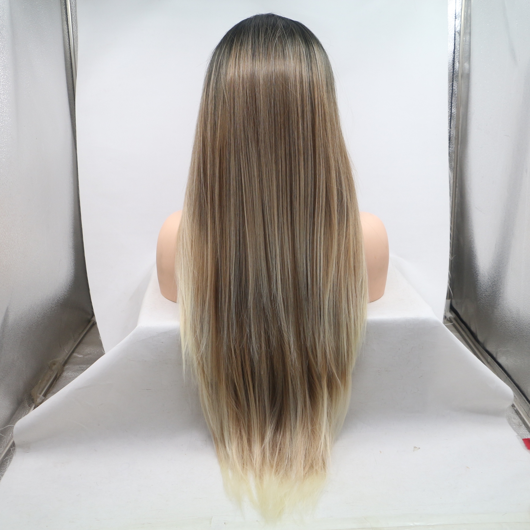 Ombre Brown Long Straight Synthetic Front Lace Wig