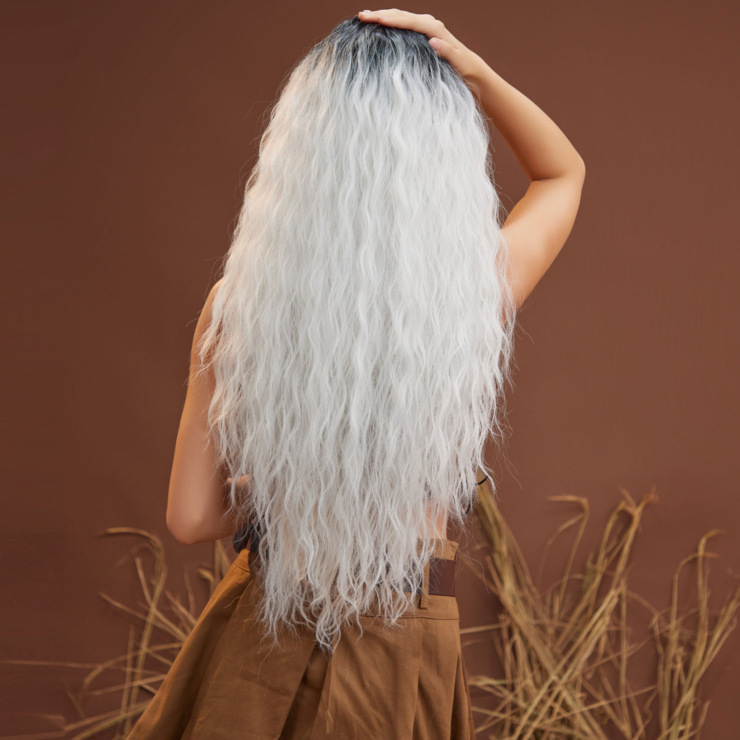 Ombre Grey White Curly Synthetic Wig