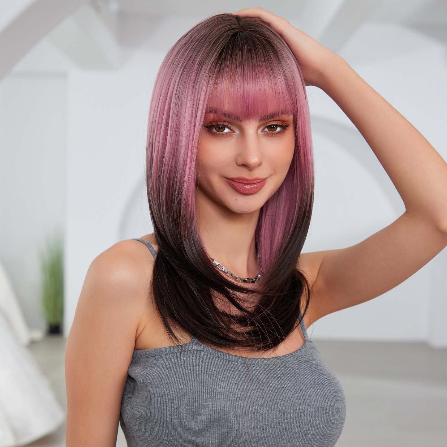 Ombre Pink Straight Synthetic Hair Wigs