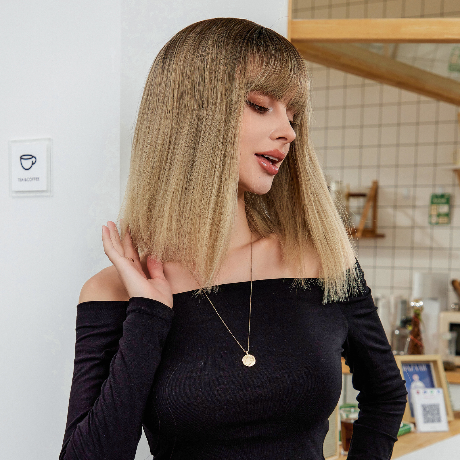 Ombre Blonde Brown Straight Synthetic Wig